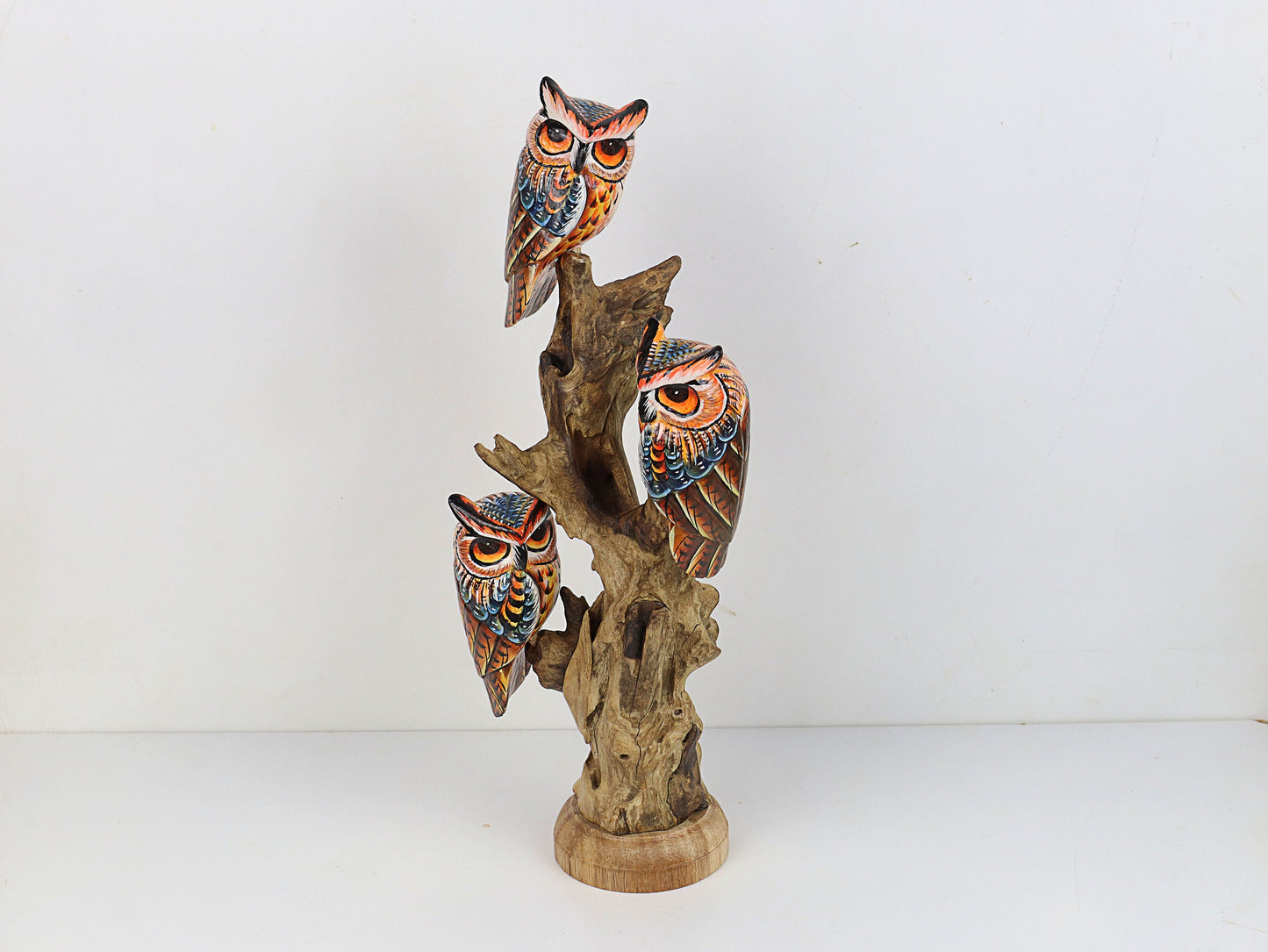 Beautiful Handcrafted Wooden Owl on Natural Root | Hand-Painted Art Piece for Home Decor and Gifts | Eco-Friendly Sculpture | Handmade Gift