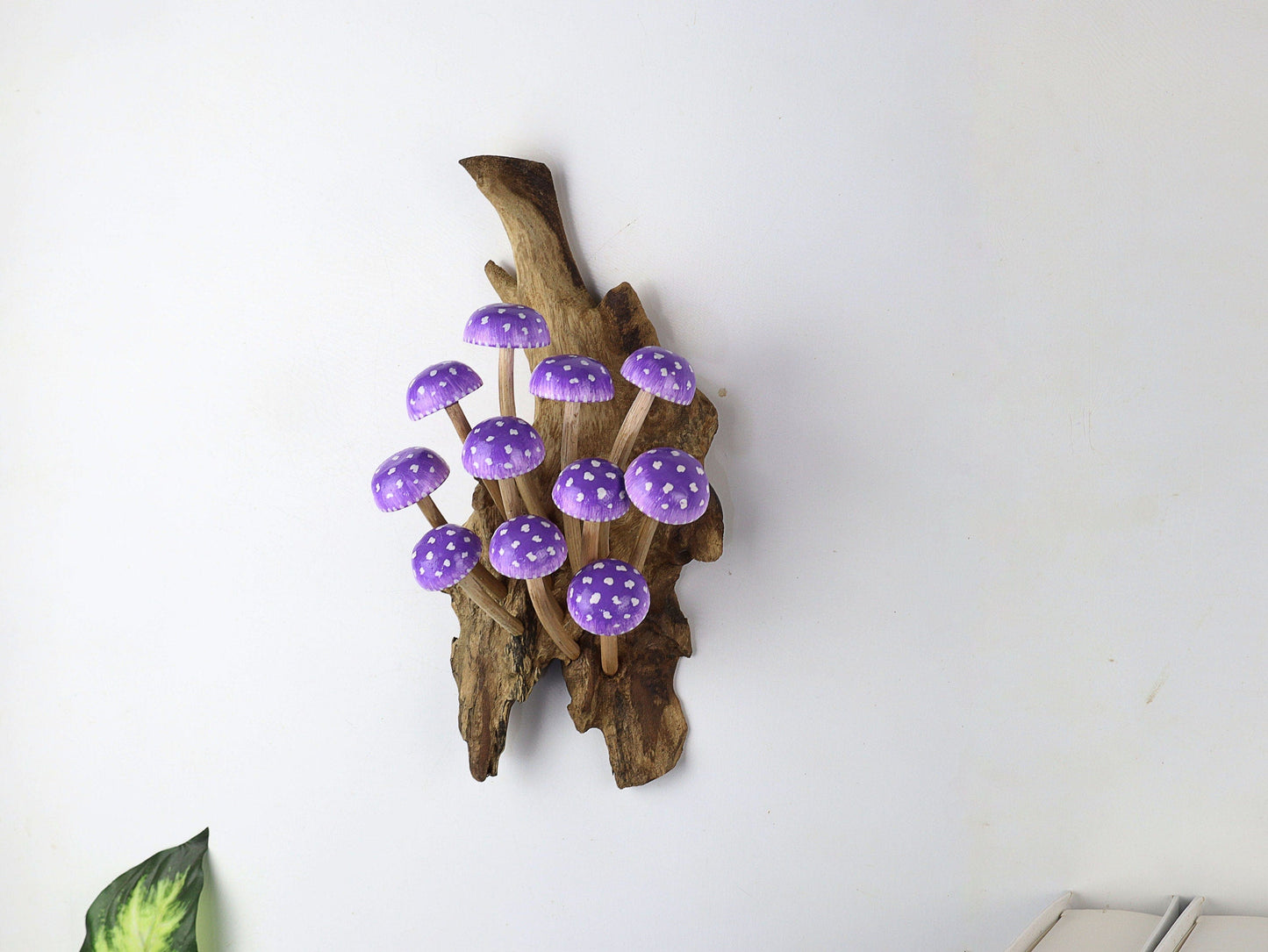 Hand-Painted Purple & White Mushroom Wall Art - Vertical Display