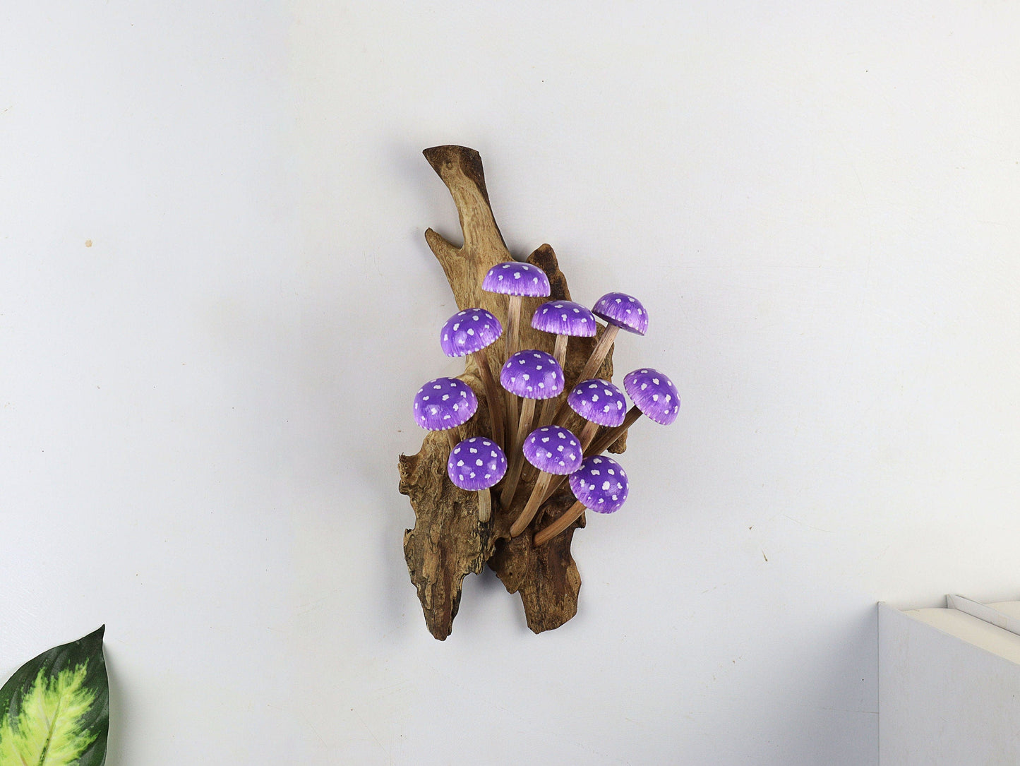 Hand-Painted Purple & White Mushroom Wall Art - Vertical Display