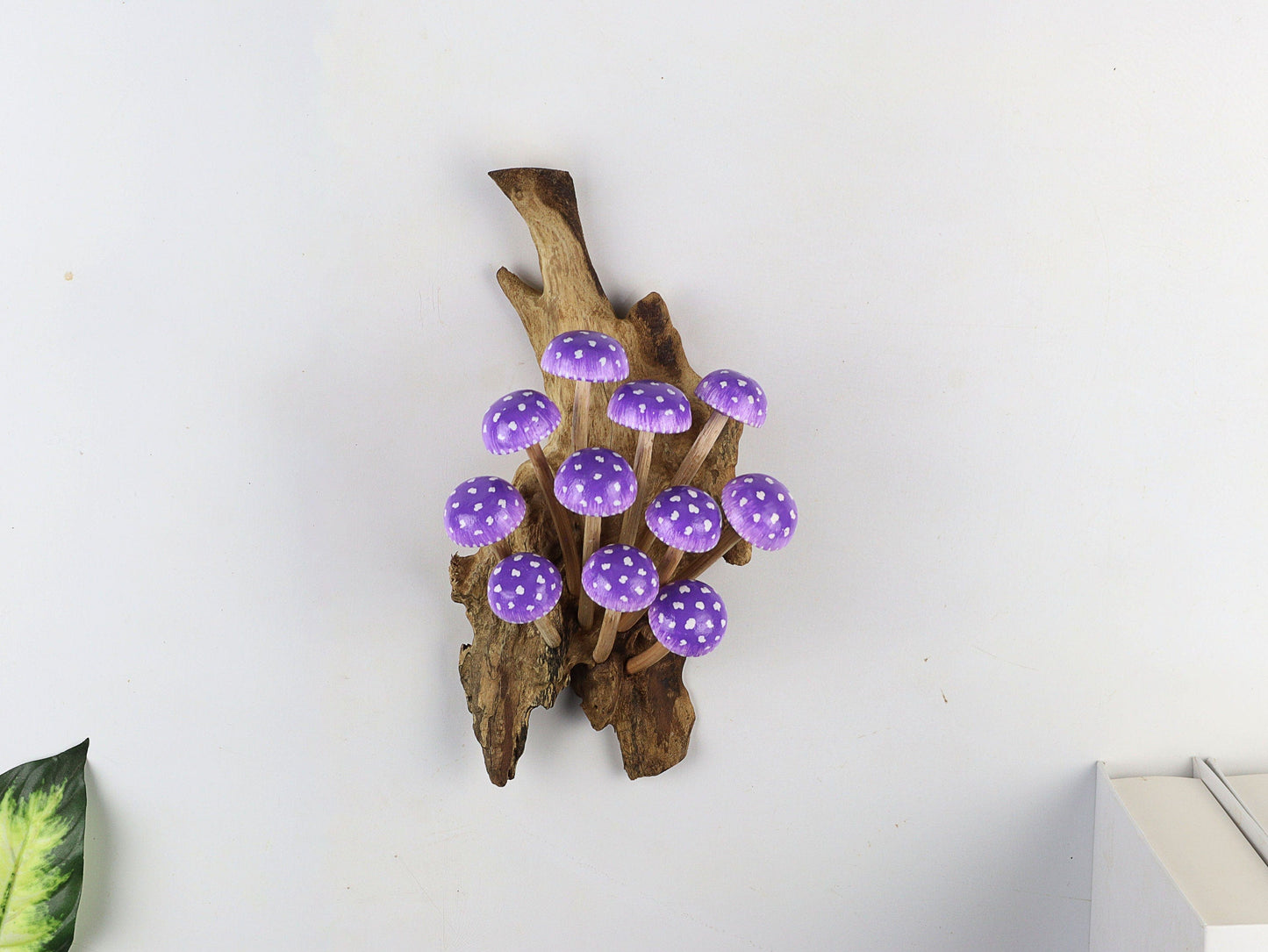 Hand-Painted Purple & White Mushroom Wall Art - Vertical Display