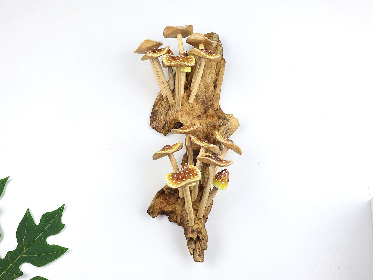 Hand-Carved & Painted Yellow & Brown Mushroom Wall Art - Vertical Rustic Decor