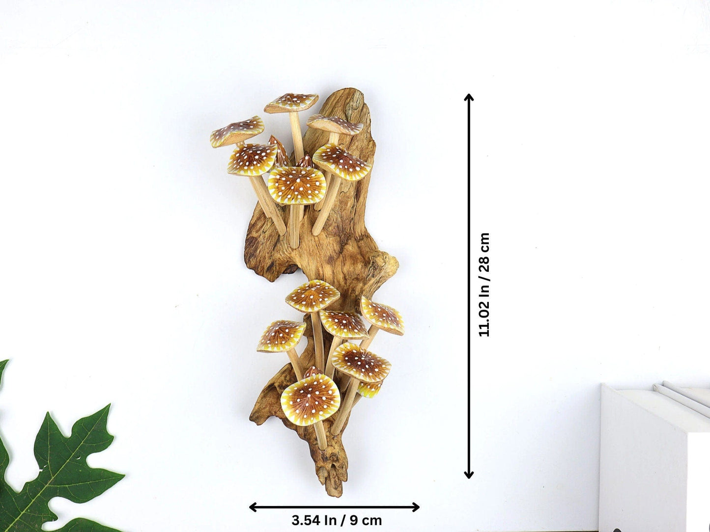 Hand-Carved & Painted Yellow & Brown Mushroom Wall Art - Vertical Rustic Decor