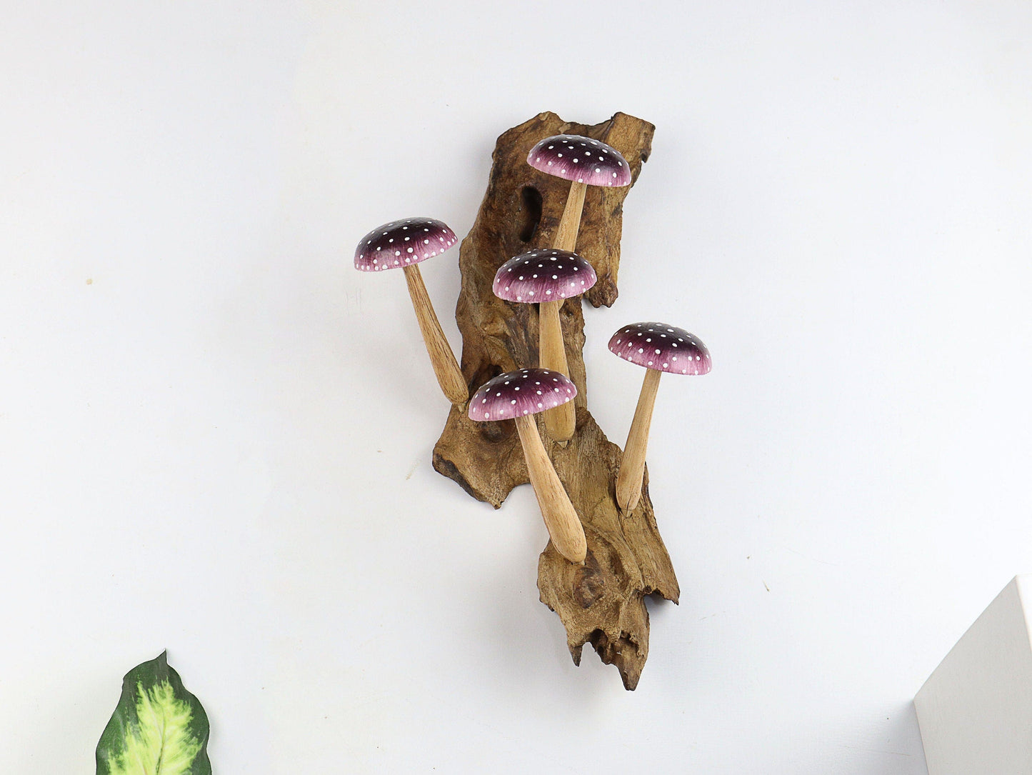 Hand-Carved & Painted Purple Mushroom Wall Art - Vertical Whimsical Forest Decor