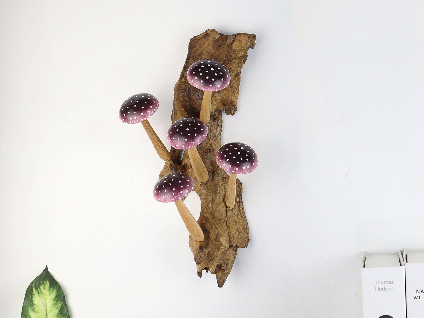 Hand-Carved & Painted Purple Mushroom Wall Art - Vertical Whimsical Forest Decor