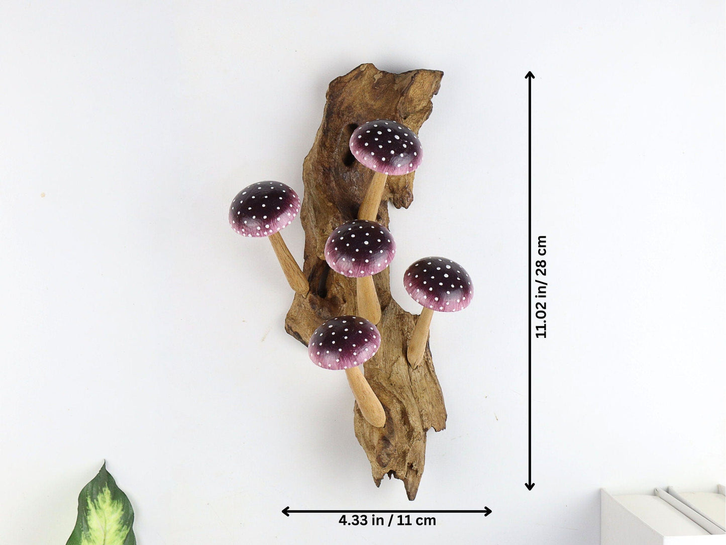 Hand-Carved & Painted Purple Mushroom Wall Art - Vertical Whimsical Forest Decor