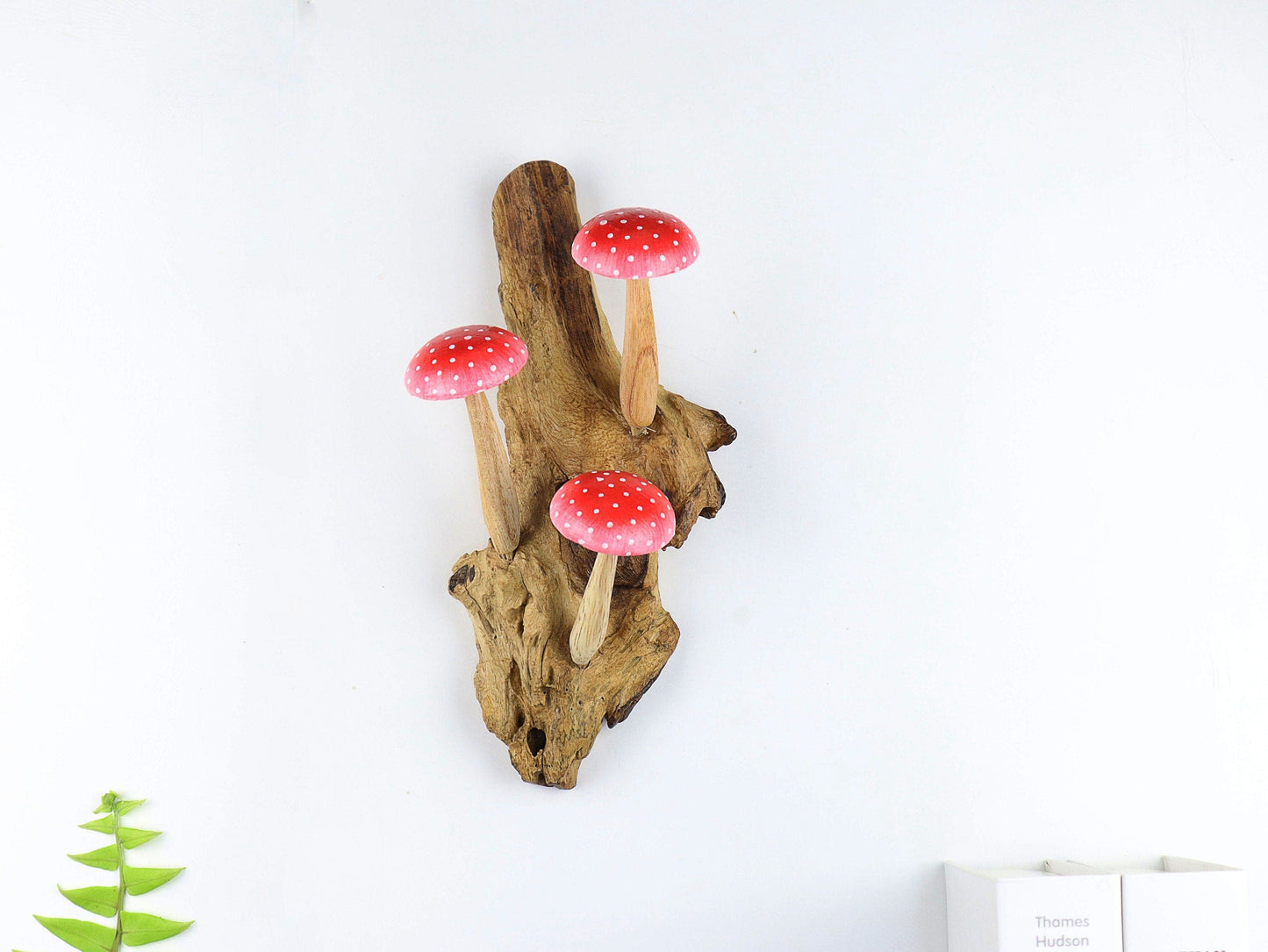 Hand-Carved Red Mushroom Wall Art - Vertical Whimsical Forest Decor