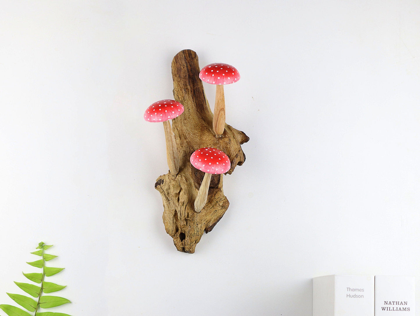 Hand-Carved Red Mushroom Wall Art - Vertical Whimsical Forest Decor