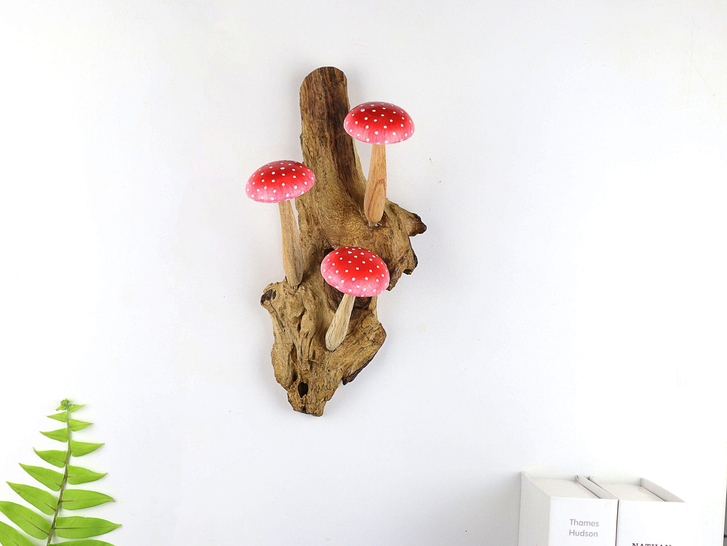 Hand-Carved Red Mushroom Wall Art - Vertical Whimsical Forest Decor