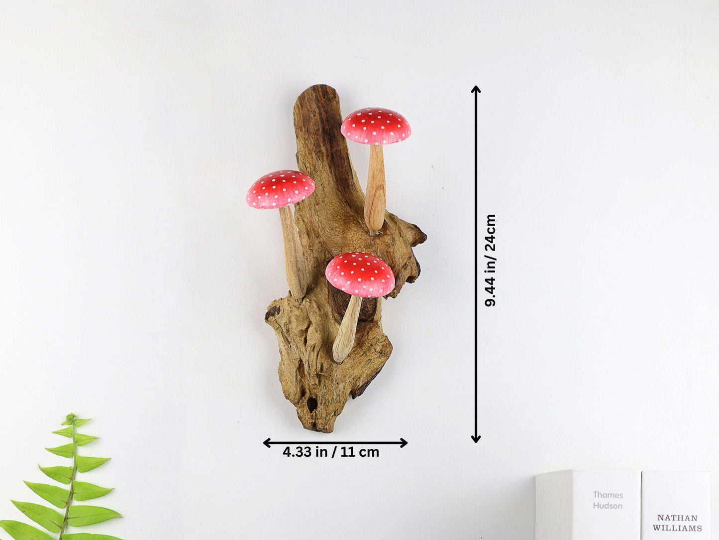 Hand-Carved Red Mushroom Wall Art - Vertical Whimsical Forest Decor