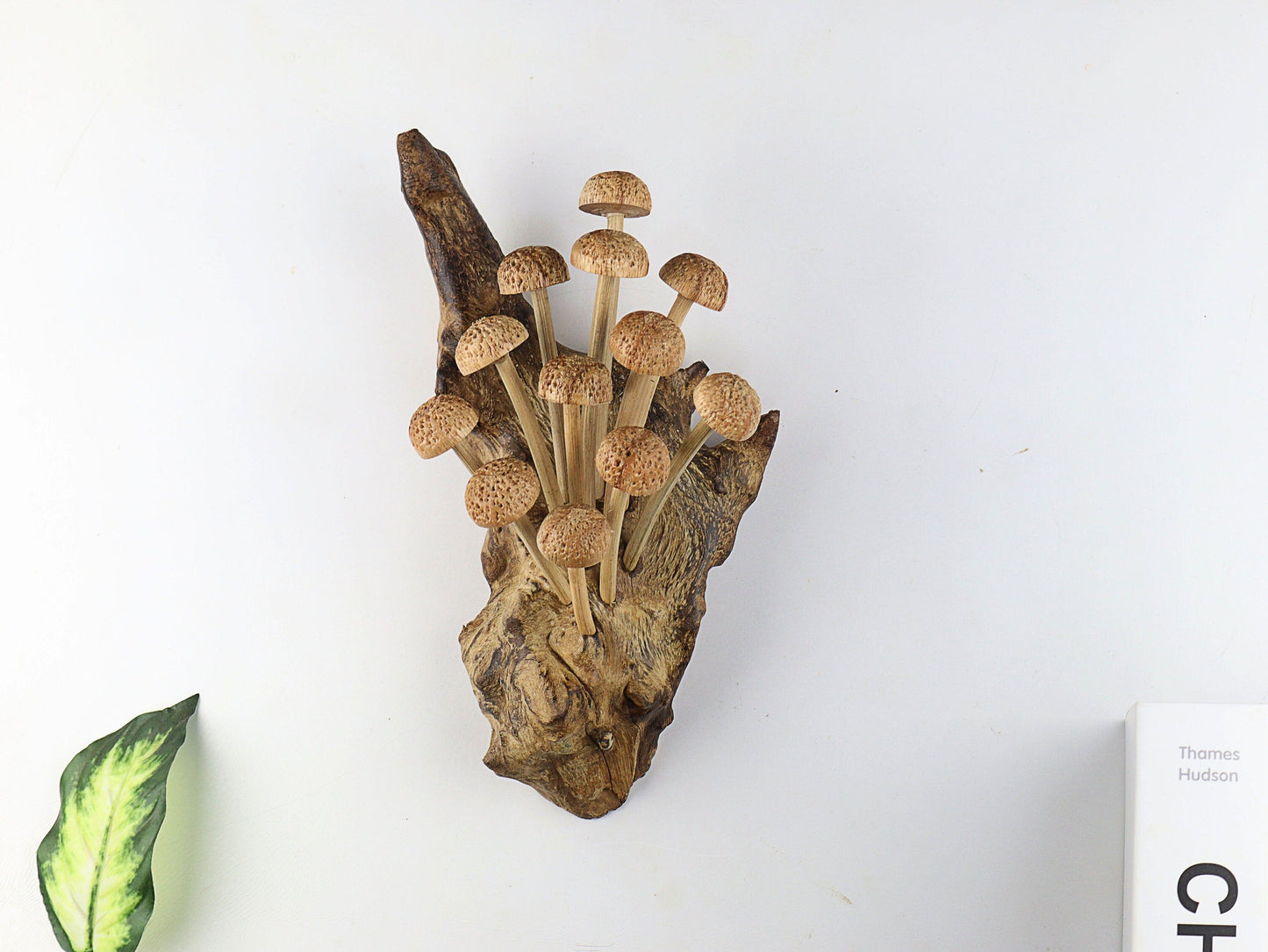 Hand-Carved Natural Wood Textured Mushroom Cluster Wall Art - Vertical Woodland Display