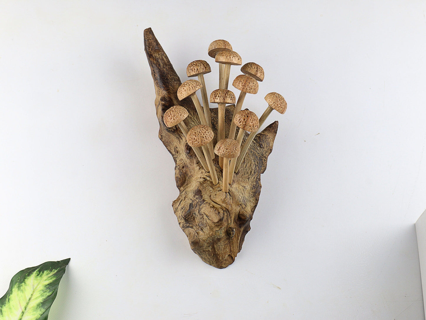 Hand-Carved Natural Wood Textured Mushroom Cluster Wall Art - Vertical Woodland Display