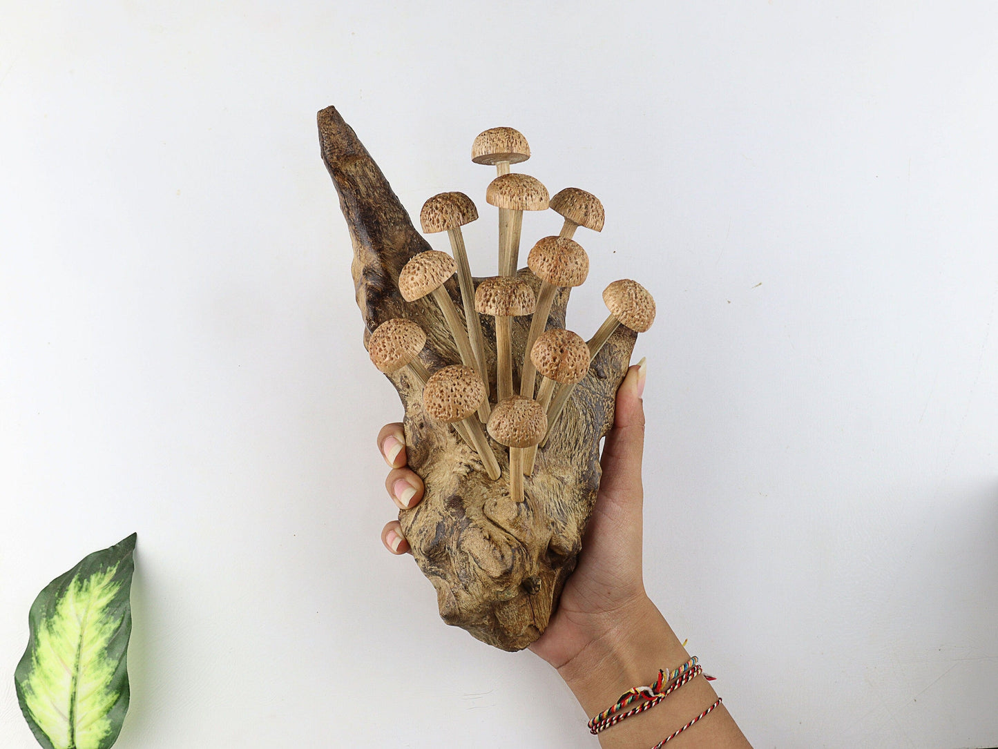 Hand-Carved Natural Wood Textured Mushroom Cluster Wall Art - Vertical Woodland Display