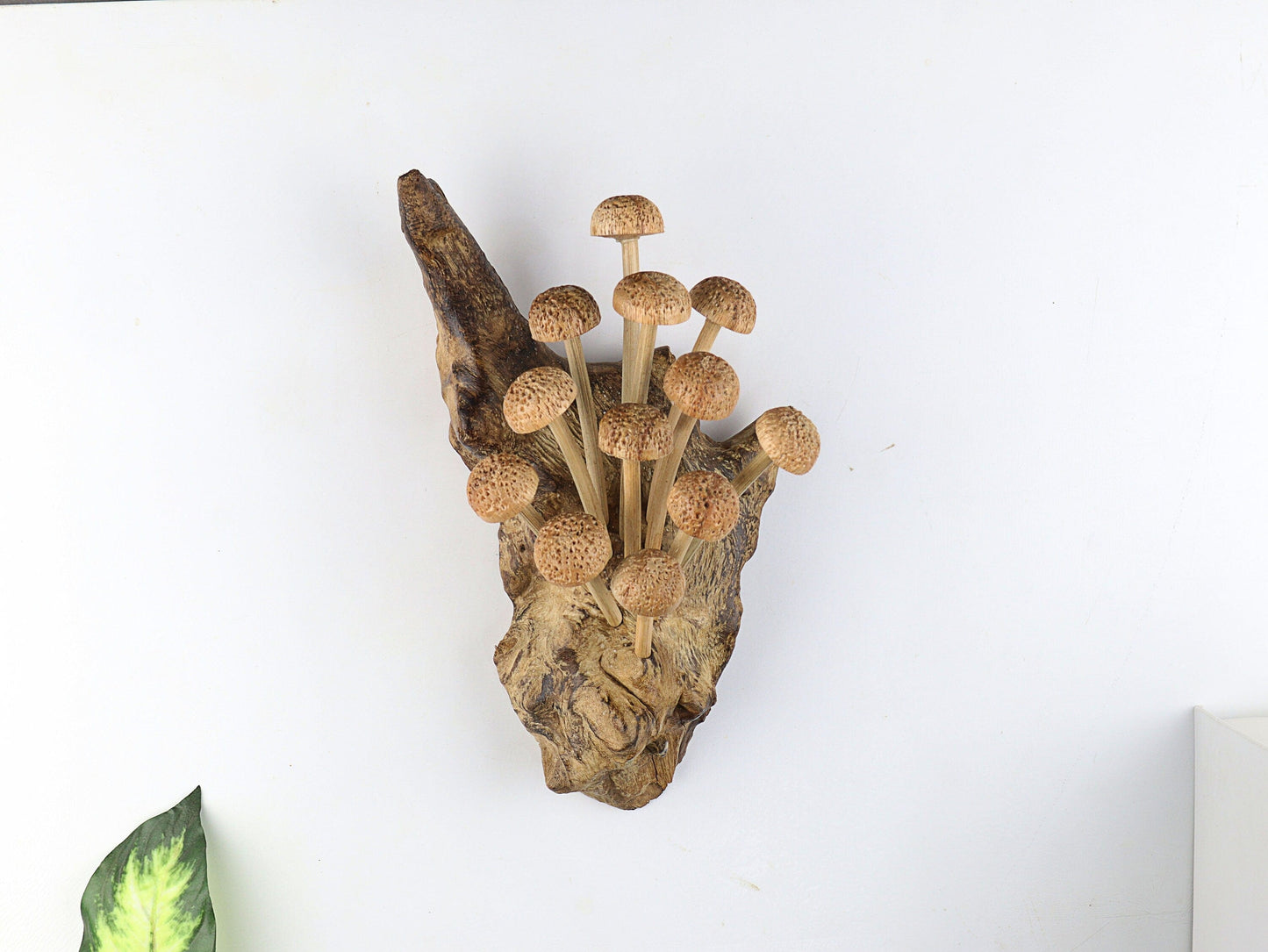 Hand-Carved Natural Wood Textured Mushroom Cluster Wall Art - Vertical Woodland Display