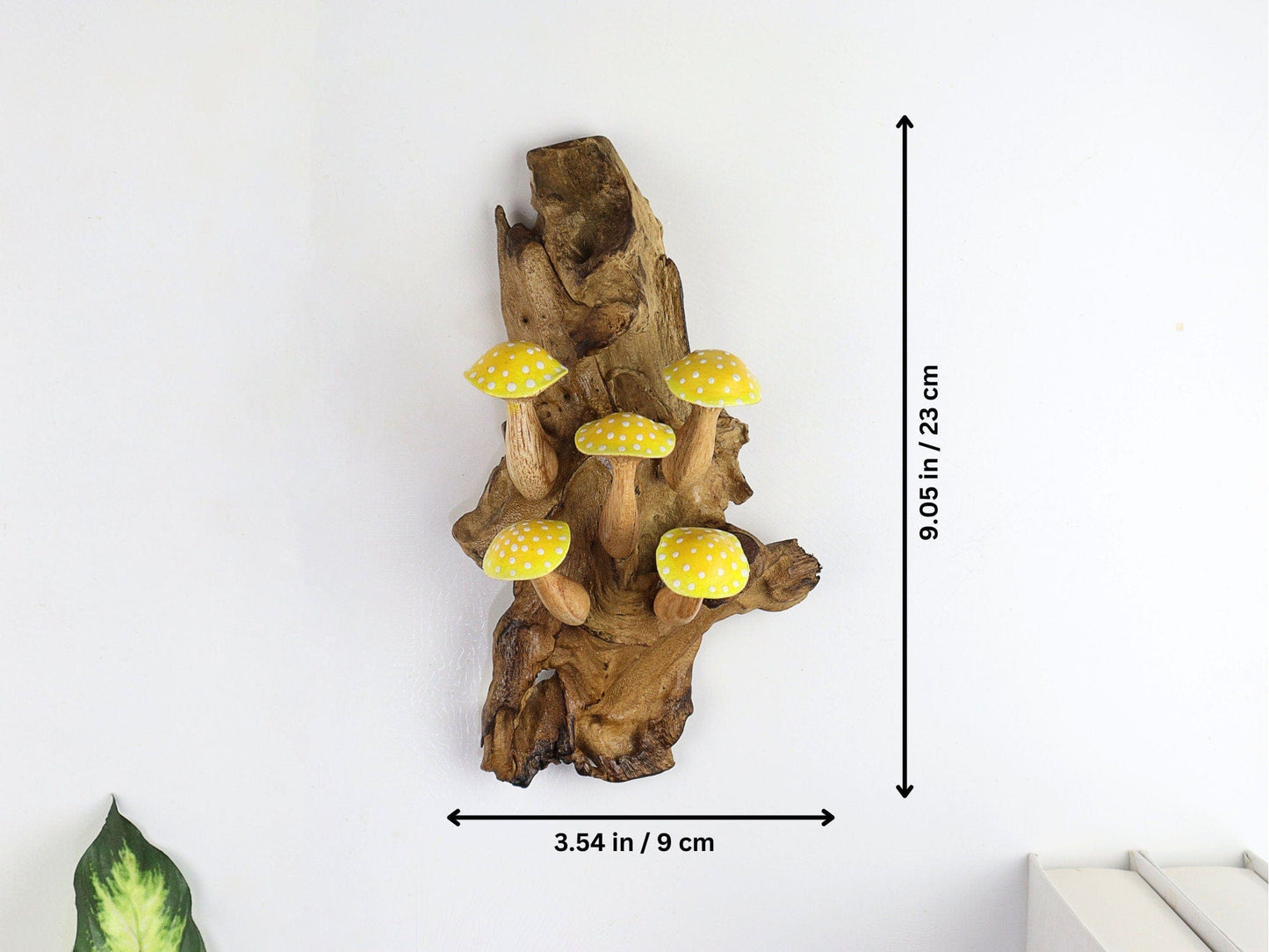 Hand-Carved & Painted Yellow & White Mushroom Wall Art - Vertical Whimsical Forest Decor