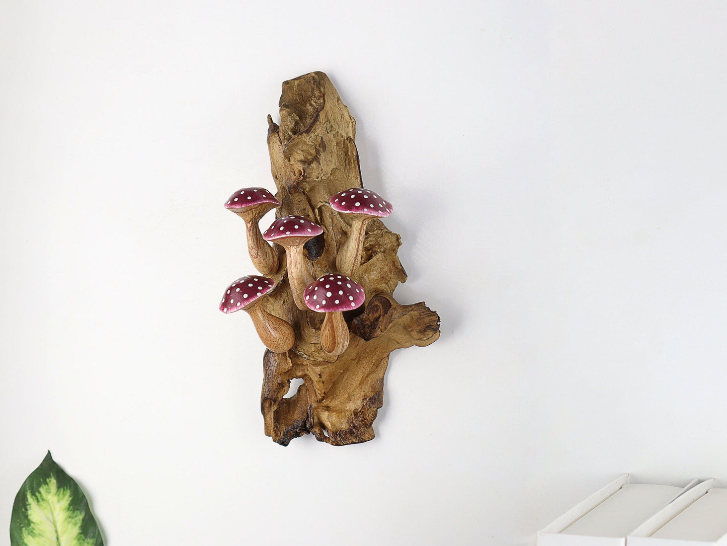 Hand-Carved & Painted Purple Mushroom Wall Art - Vertical Whimsical Forest Decor