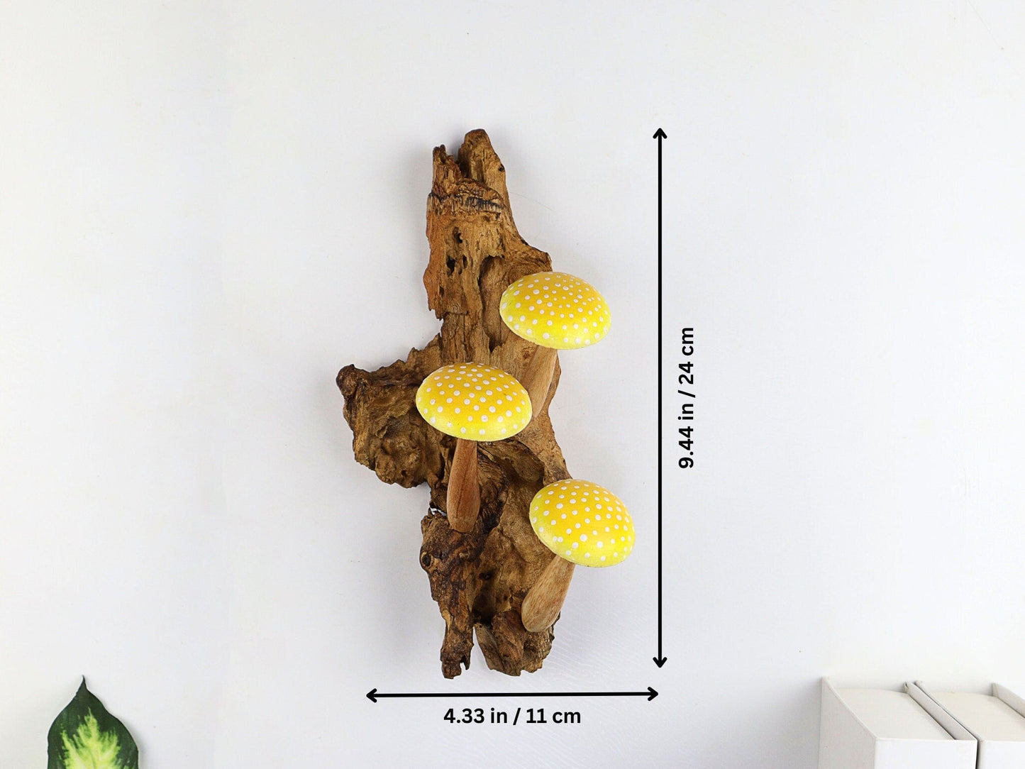 Hand-Carved & Painted Yellow & White Mushroom Wall Art - Vertical Whimsical Forest Decor