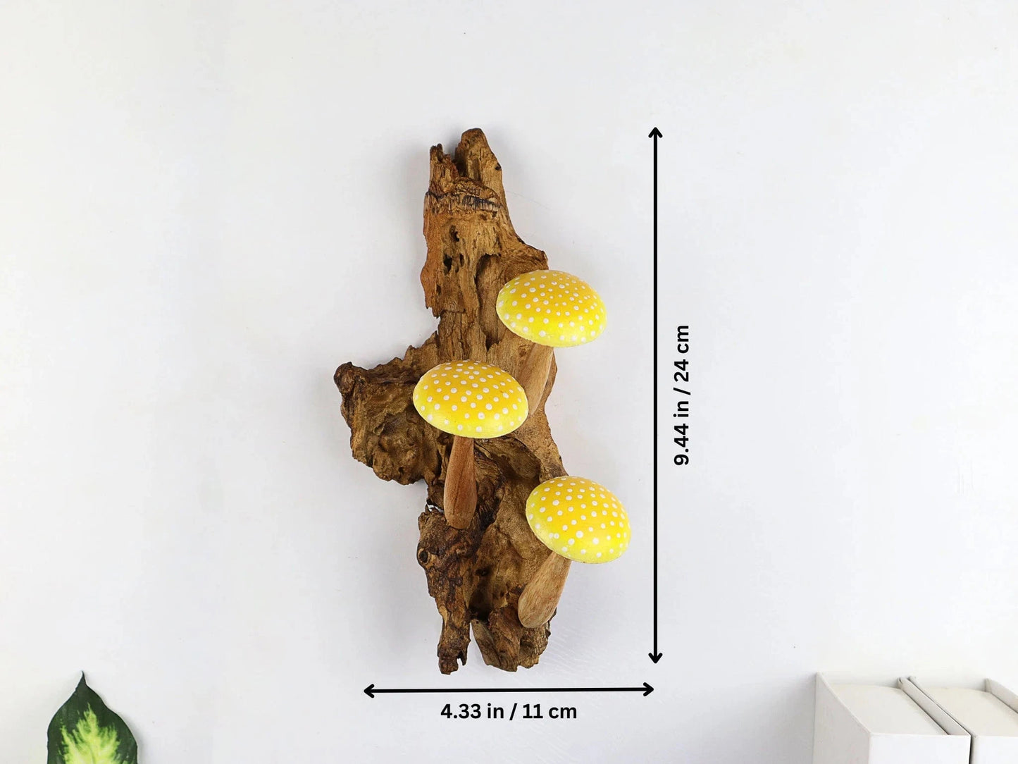 Hand-Carved & Painted Yellow & White Mushroom Wall Art - Vertical Whimsical Forest Decor