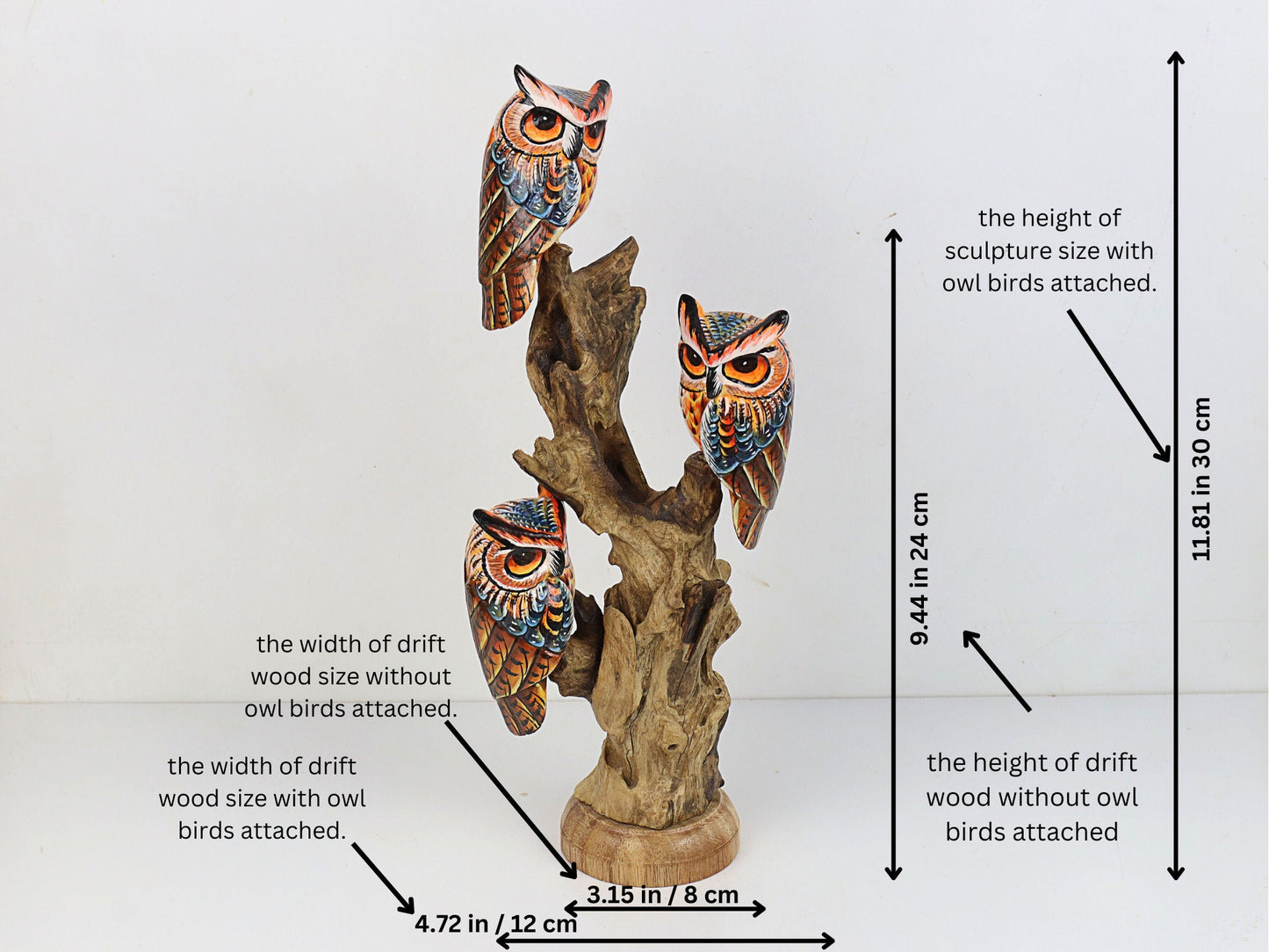 Beautiful Handcrafted Wooden Owl on Natural Root | Hand-Painted Art Piece for Home Decor and Gifts | Eco-Friendly Sculpture | Handmade Gift