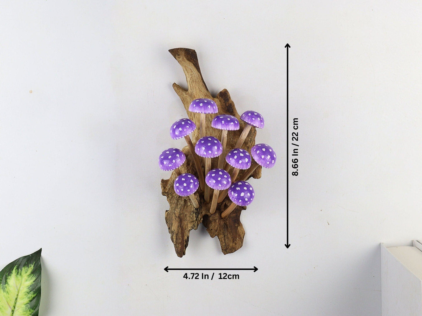 Hand-Painted Purple & White Mushroom Wall Art - Vertical Display