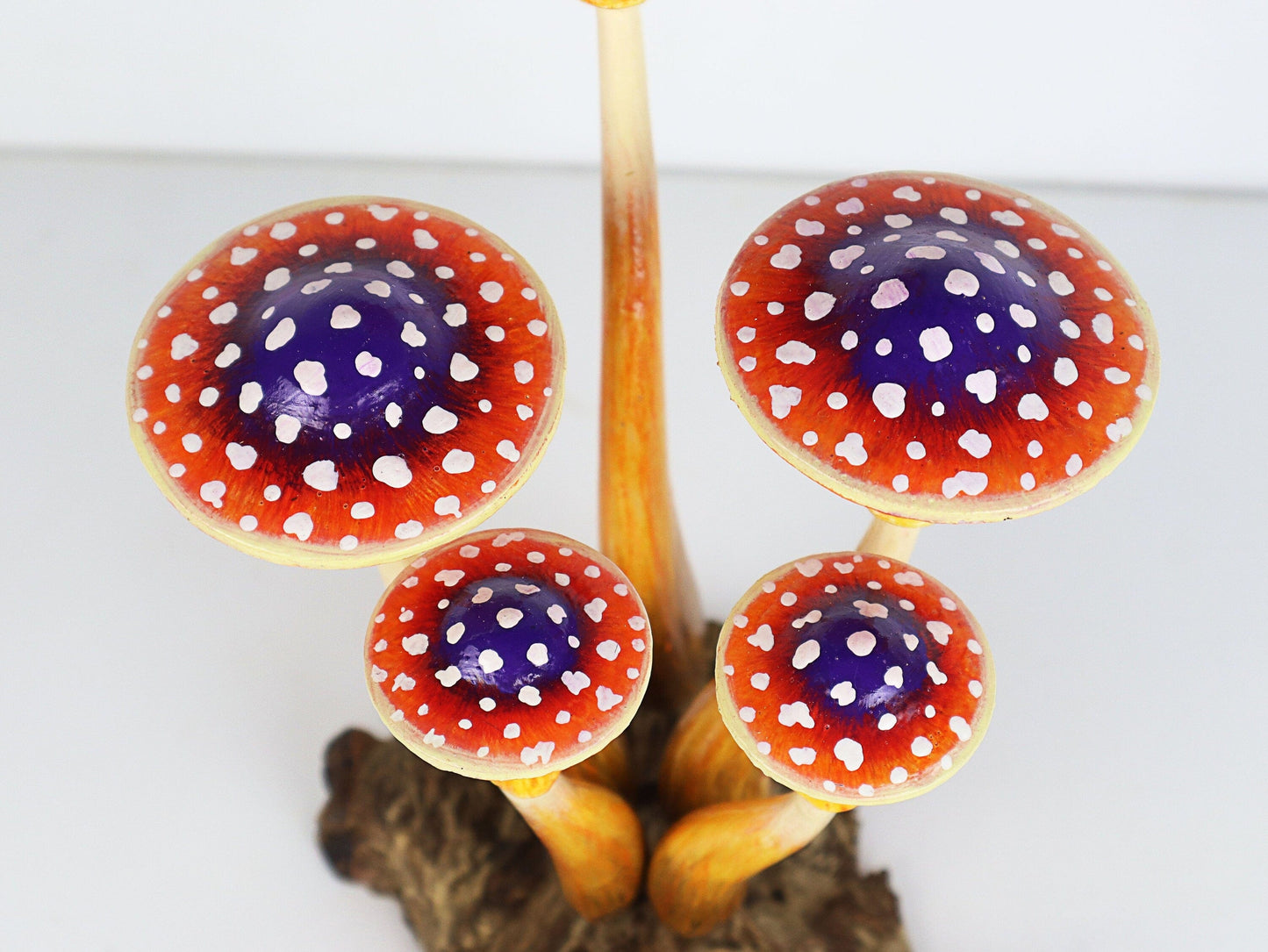 Hand-Carved & Painted Orange & Purple Mushroom Sculpture - Whimsical Tabletop Decor