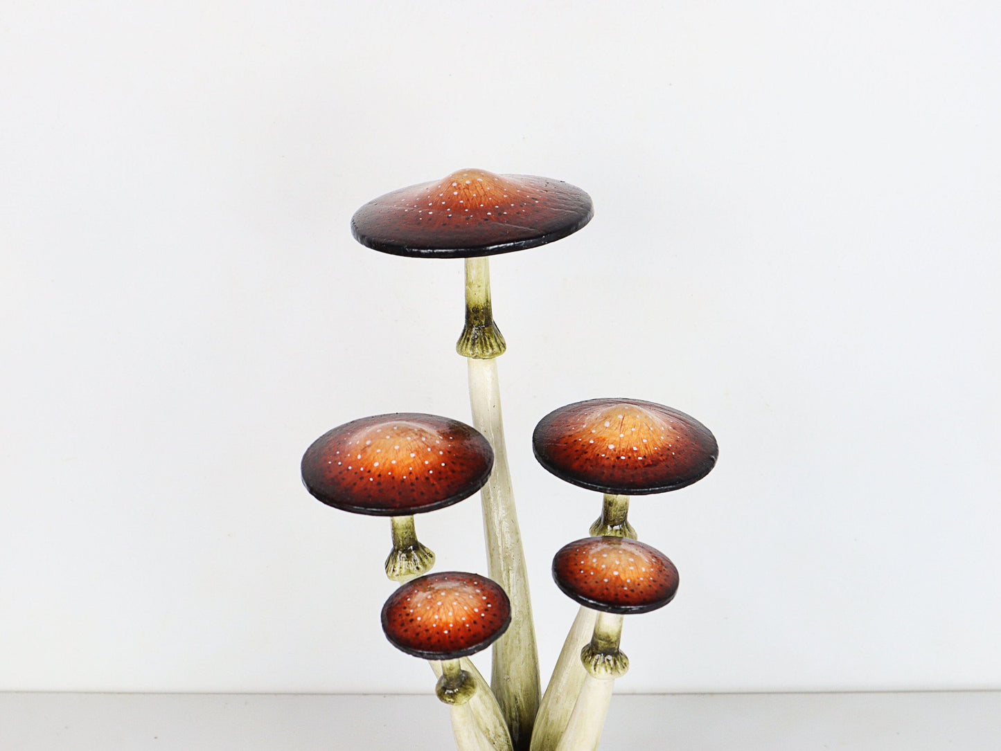 Hand-Carved & Painted Naturalistic Mushroom Sculpture - Freestanding Tabletop Decor