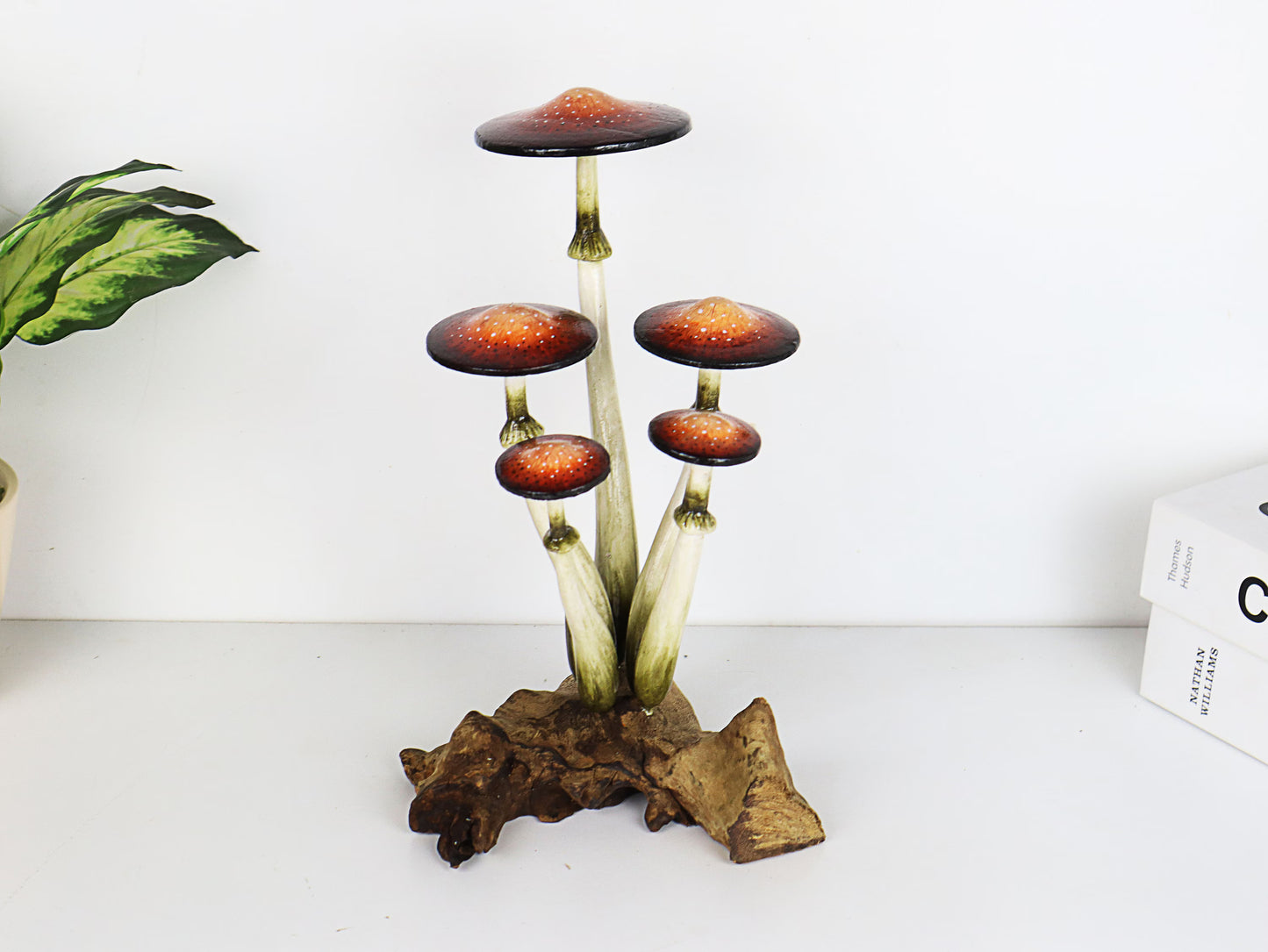 Hand-Carved & Painted Naturalistic Mushroom Sculpture - Freestanding Tabletop Decor