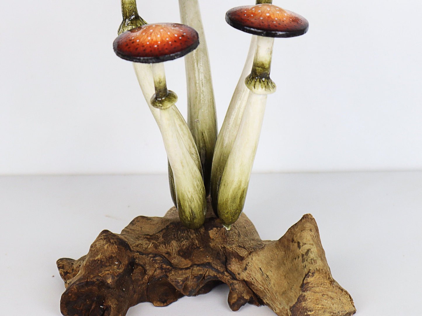 Hand-Carved & Painted Naturalistic Mushroom Sculpture - Freestanding Tabletop Decor