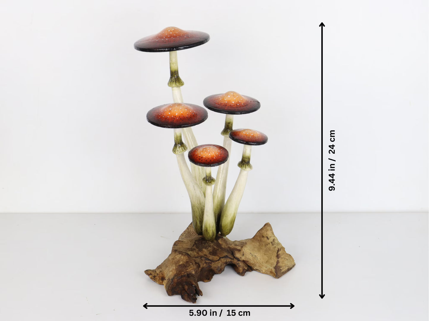 Hand-Carved & Painted Naturalistic Mushroom Sculpture - Freestanding Tabletop Decor