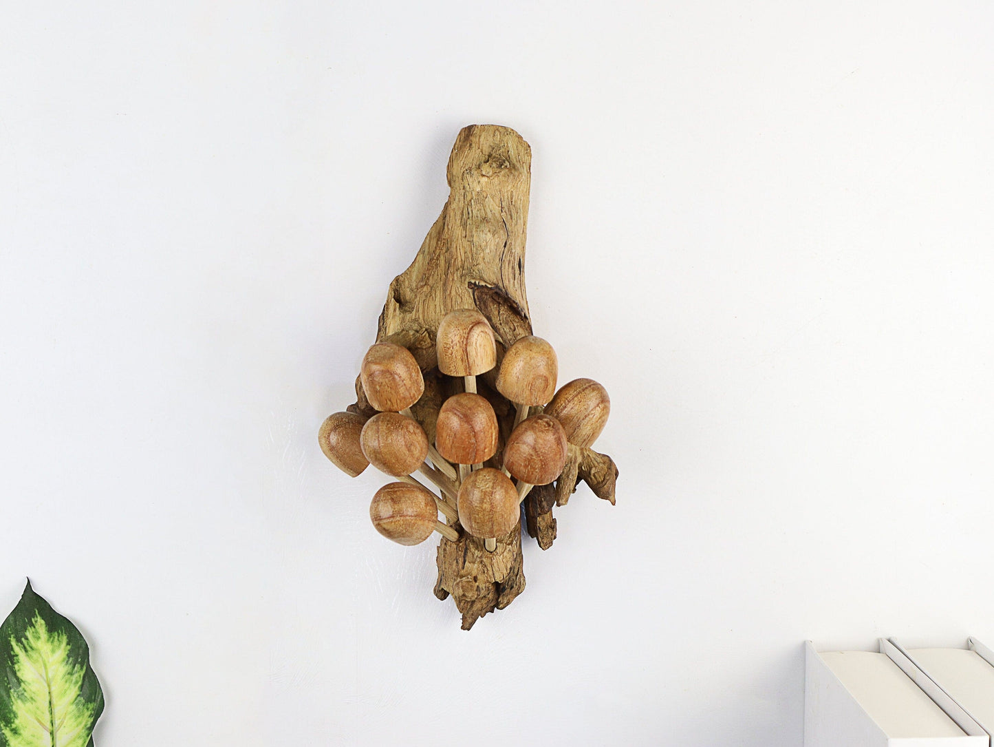 Hand-Carved Natural Wood Mushroom Cluster Wall Art - Vertical Woodland Display