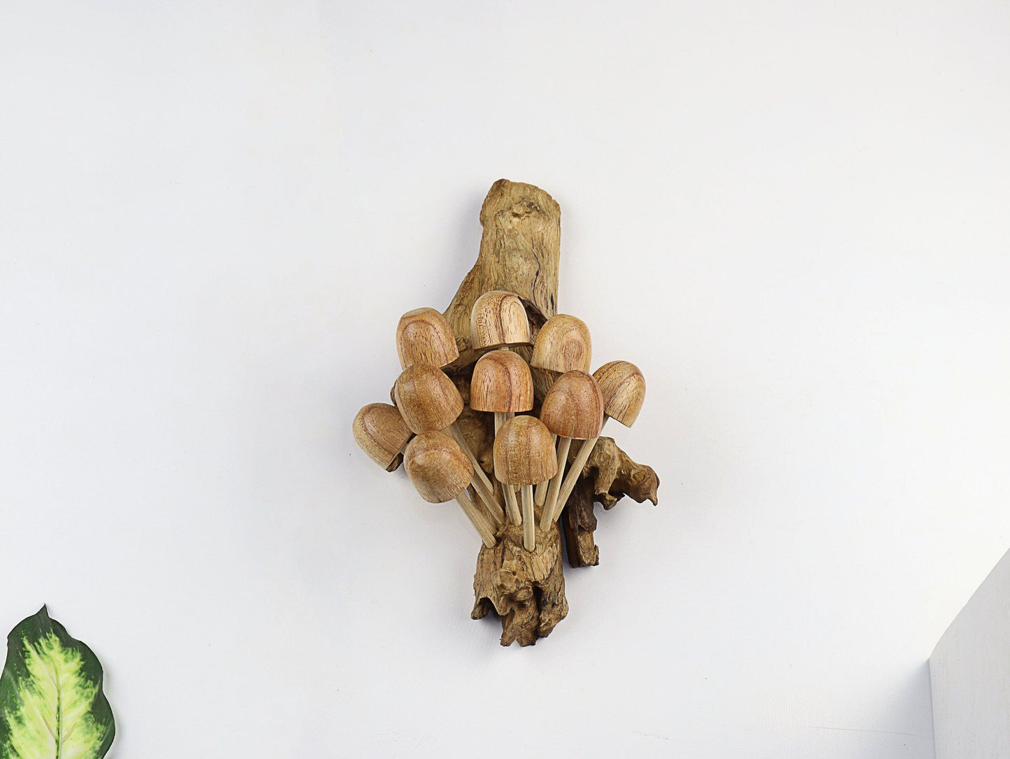 Hand-Carved Natural Wood Mushroom Cluster Wall Art - Vertical Woodland Display