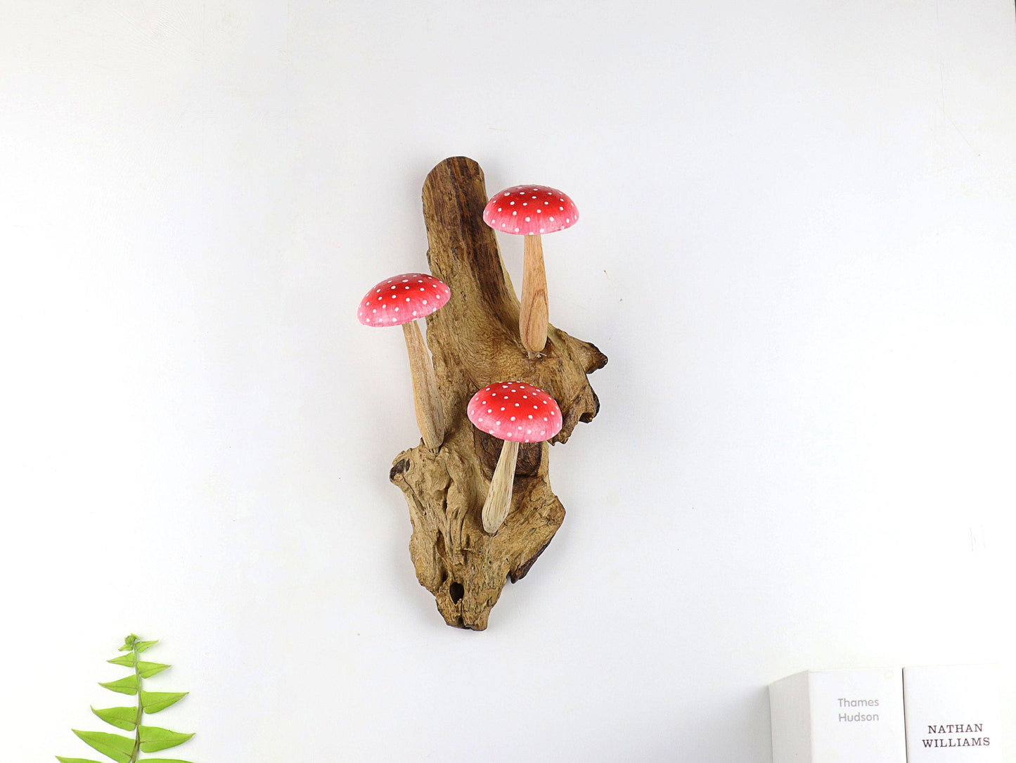 Hand-Carved Red Mushroom Wall Art - Vertical Whimsical Forest Decor