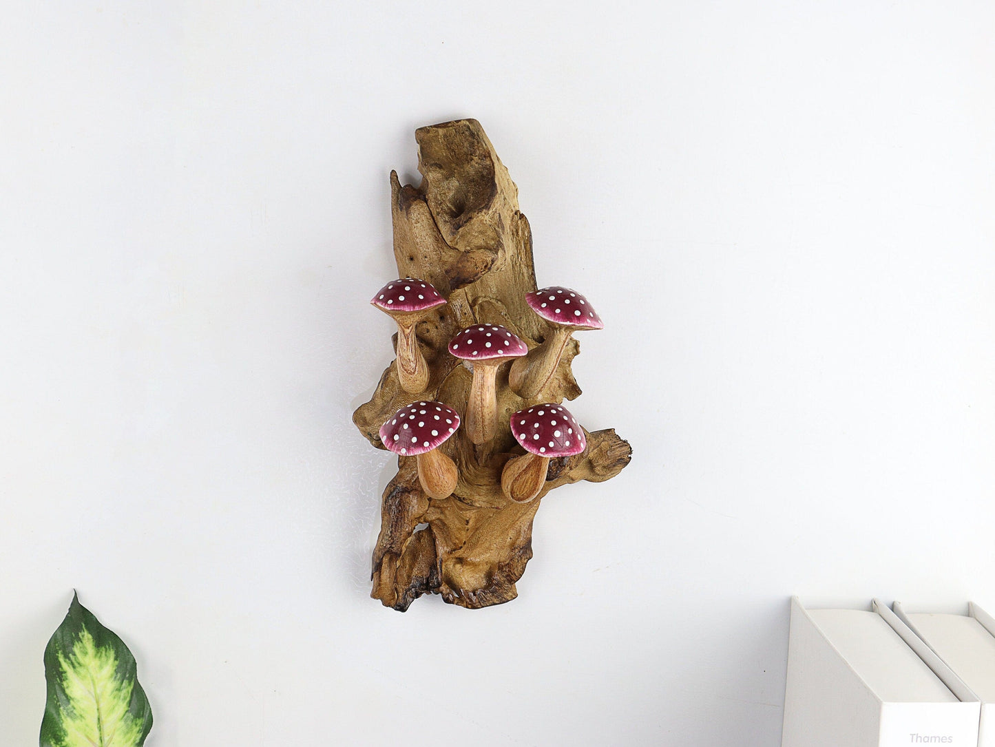 Hand-Carved & Painted Purple Mushroom Wall Art - Vertical Whimsical Forest Decor