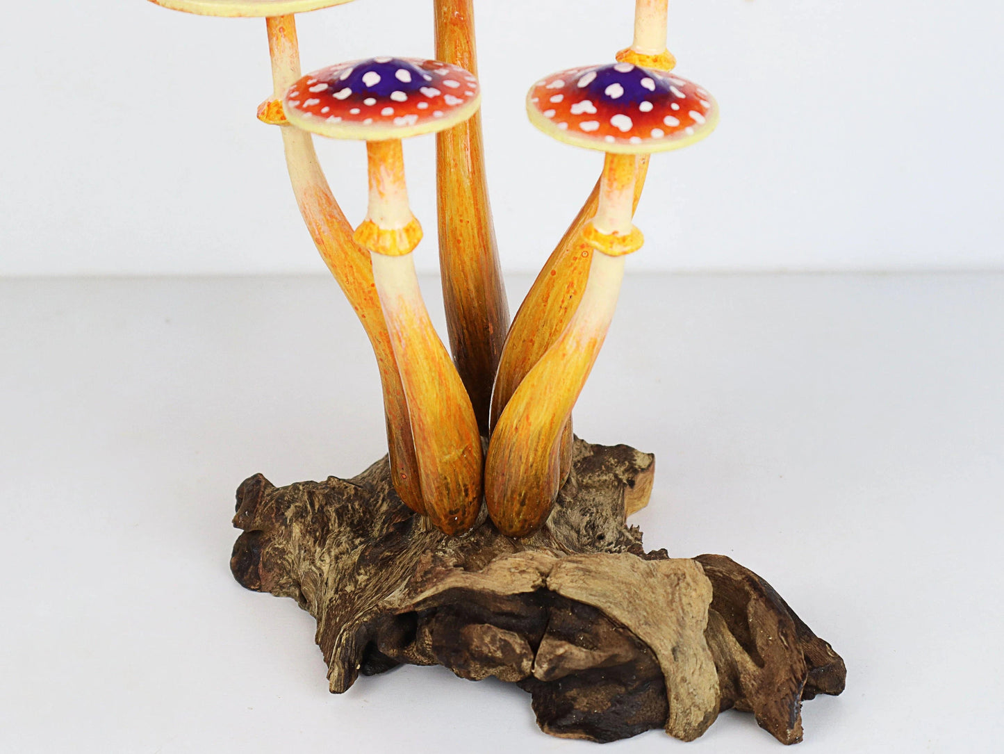 Hand-Carved & Painted Naturalistic Mushroom Sculpture - Freestanding Tabletop Decor