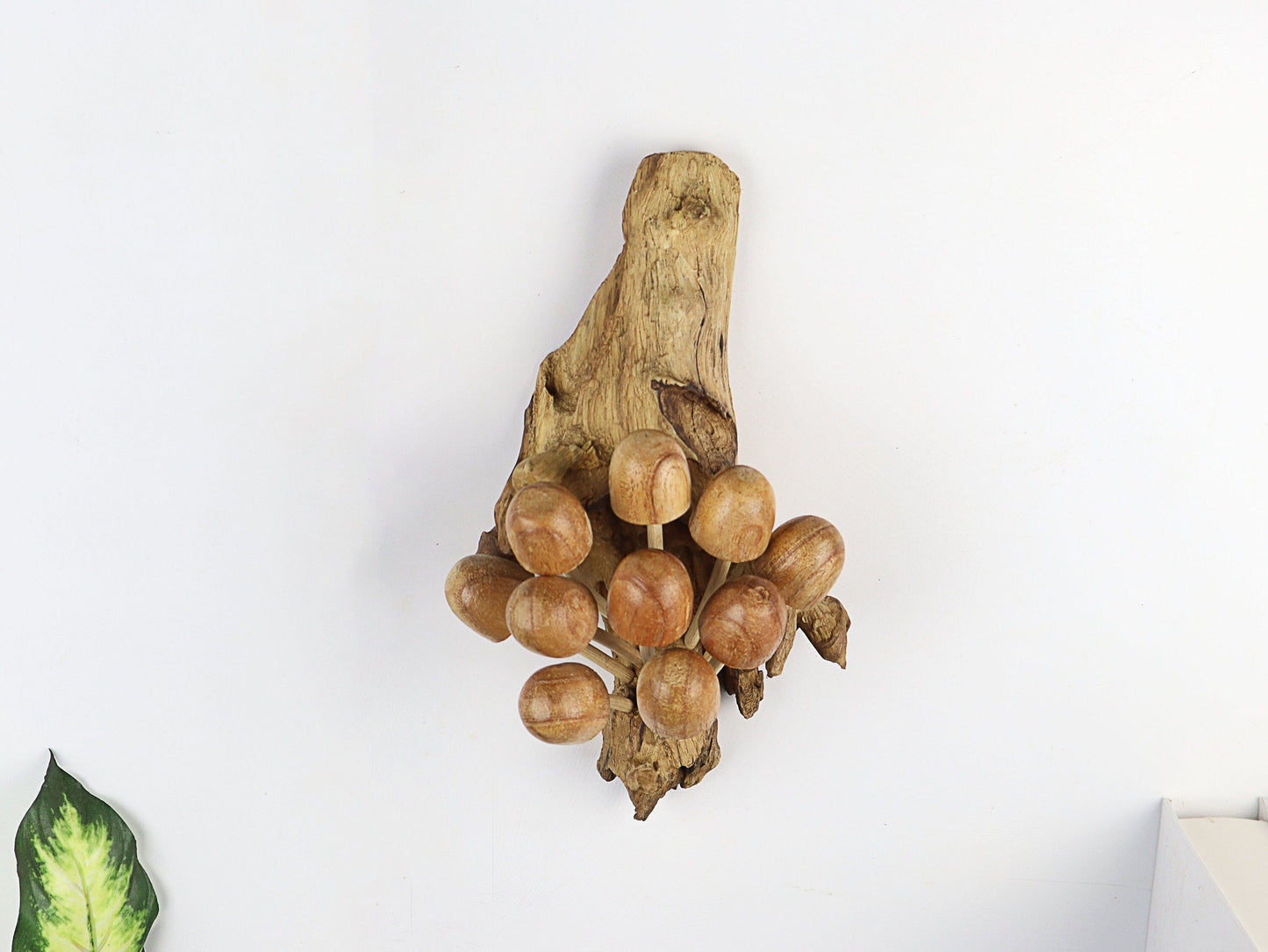 Hand-Carved Natural Wood Mushroom Cluster Wall Art - Vertical Woodland Display