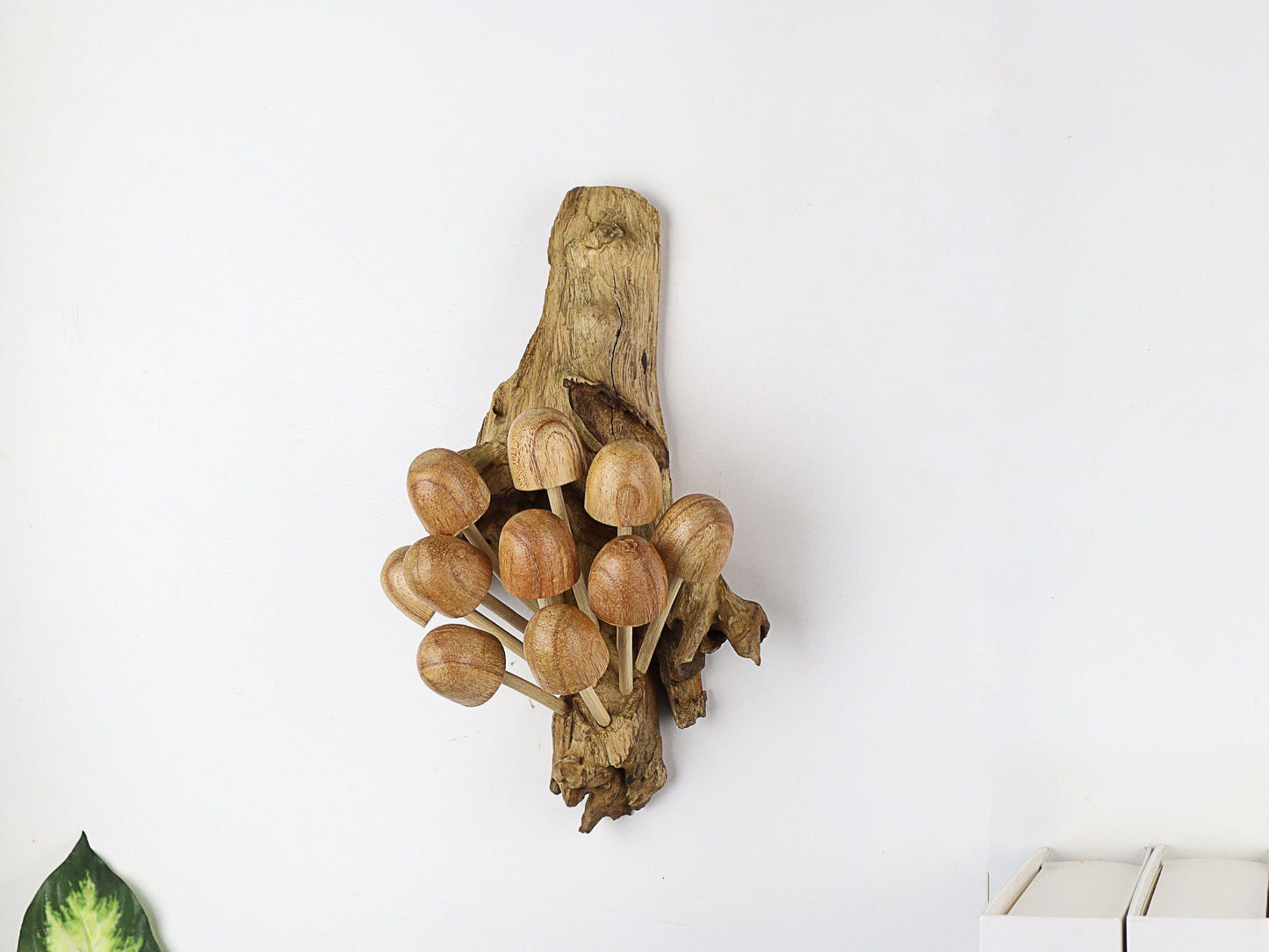 Hand-Carved Natural Wood Mushroom Cluster Wall Art - Vertical Woodland Display