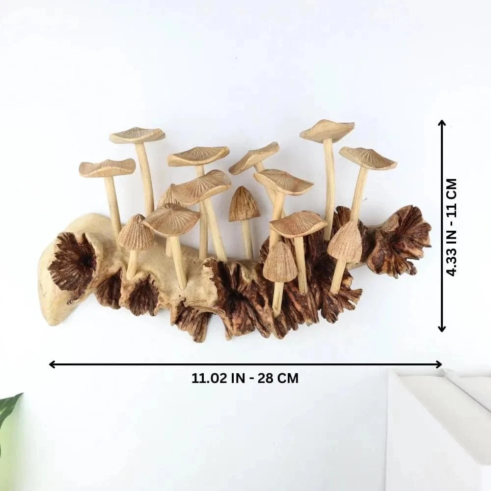 Hand-Carved Natural Wood Fanned Mushroom Log Sculpture - Horizontal Woodland Centerpiece