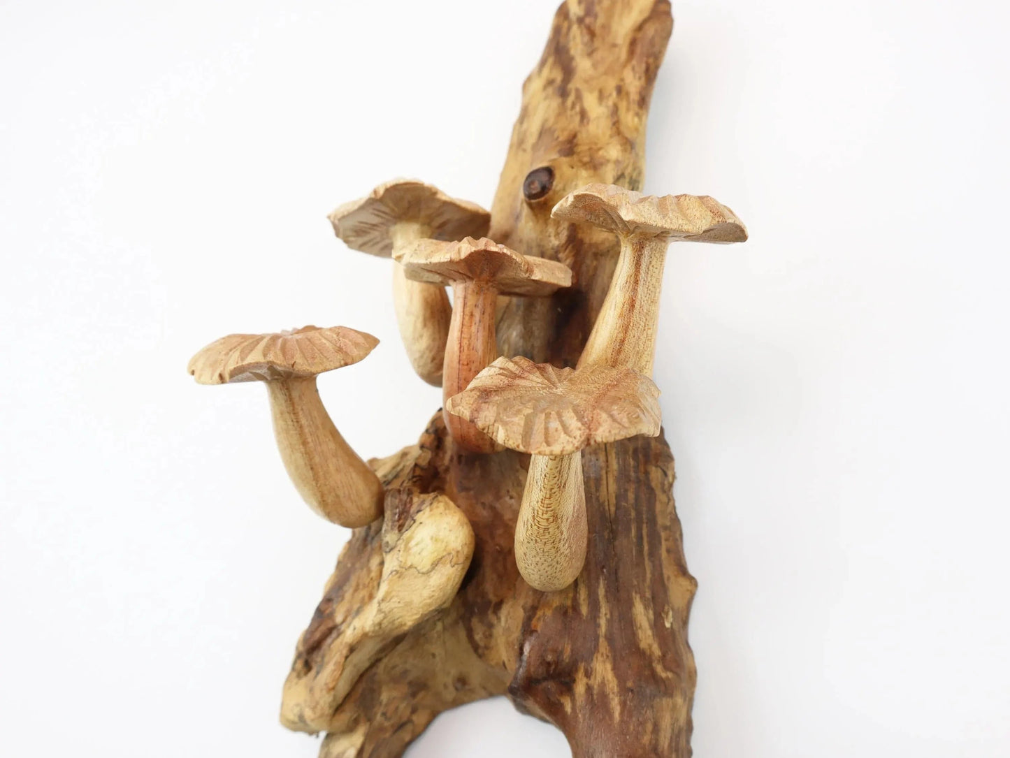 Hand-Carved Natural Wood Fanned Mushroom Wall Art - Vertical Woodland Display