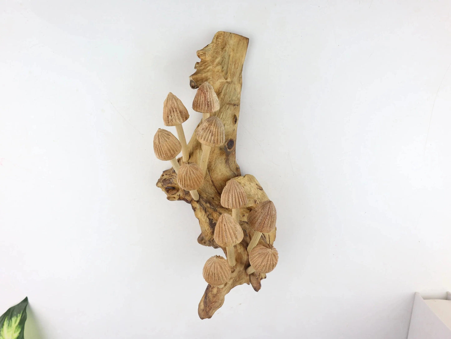 Hand-Carved Natural Wood Conical Mushroom Cluster Wall Art - Vertical Woodland Display