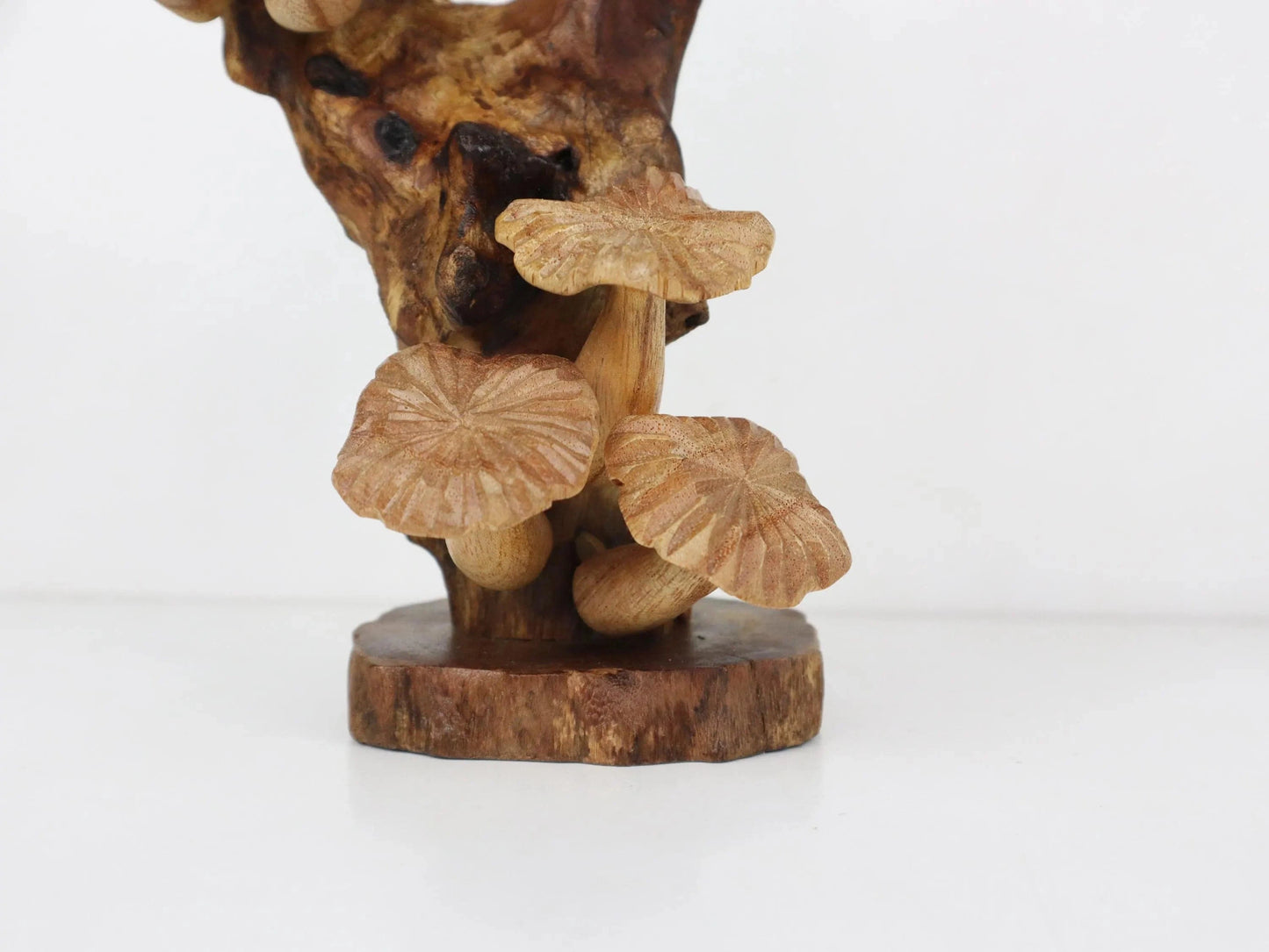 Hand-Carved Natural Wood Mushroom Cluster Sculpture - Rustic Freestanding Decor