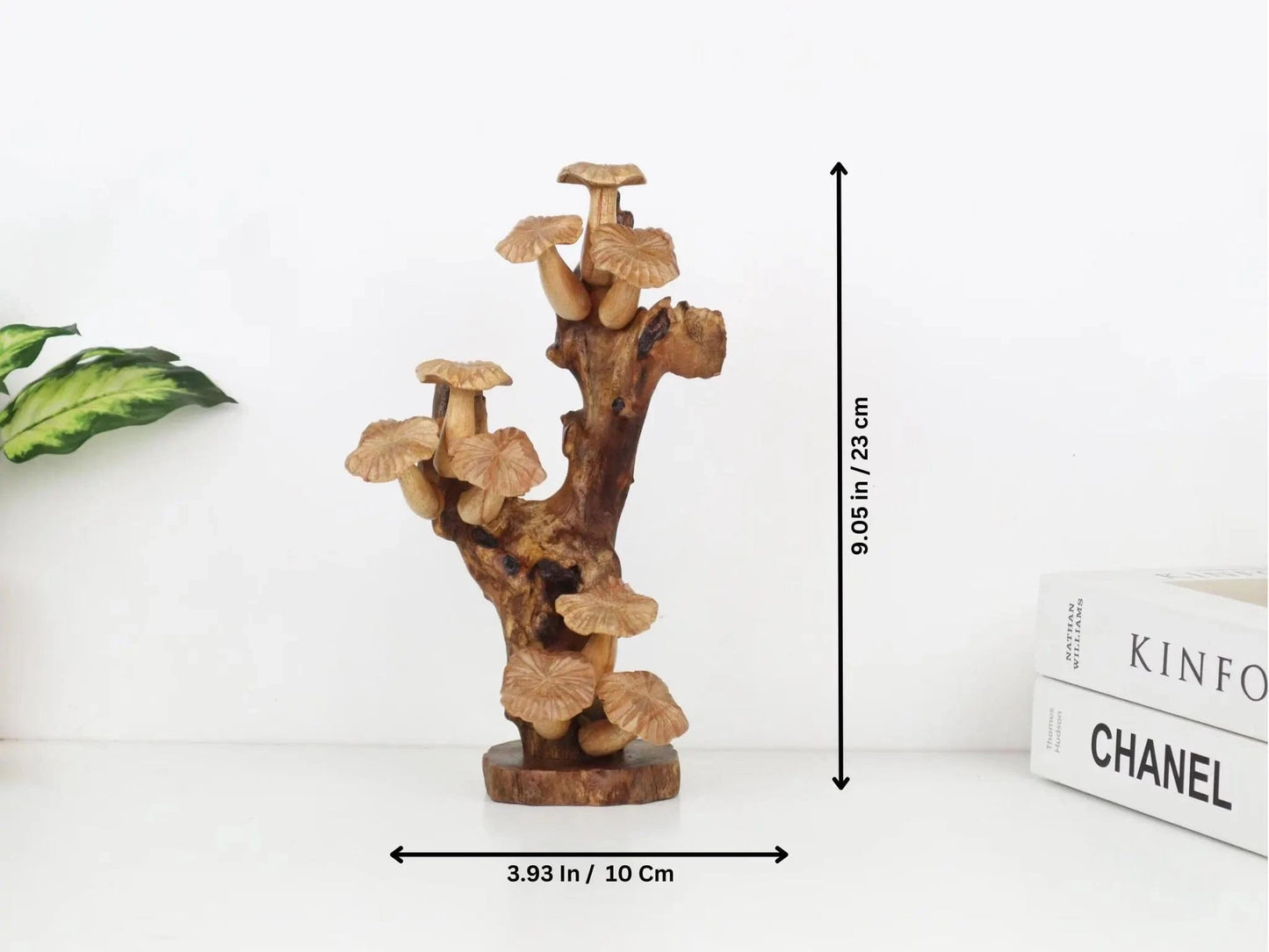 Hand-Carved Natural Wood Mushroom Cluster Sculpture - Rustic Freestanding Decor