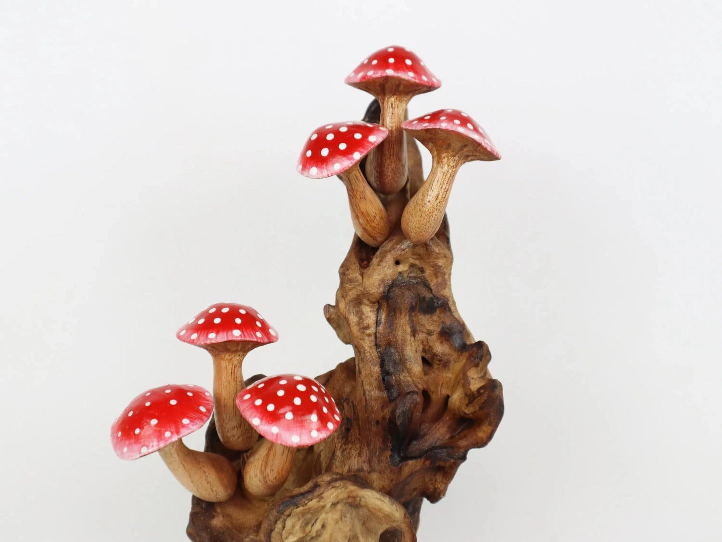 Hand-Carved & Painted Red Mushroom Sculpture - Whimsical Freestanding Decor