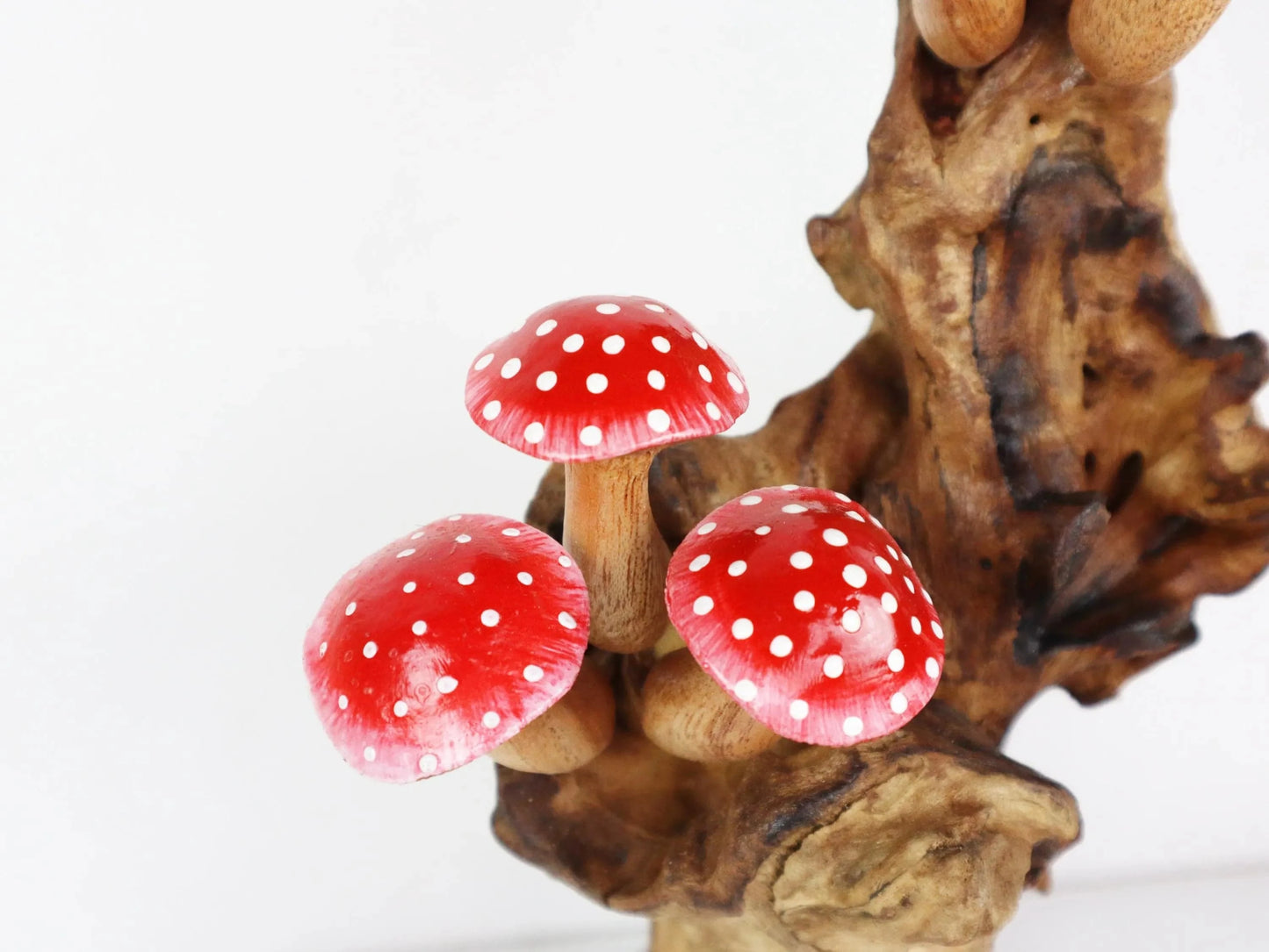 Hand-Carved & Painted Red Mushroom Sculpture - Whimsical Freestanding Decor