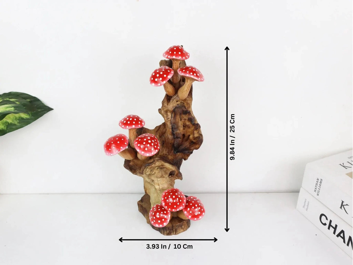 Hand-Carved & Painted Red Mushroom Sculpture - Whimsical Freestanding Decor