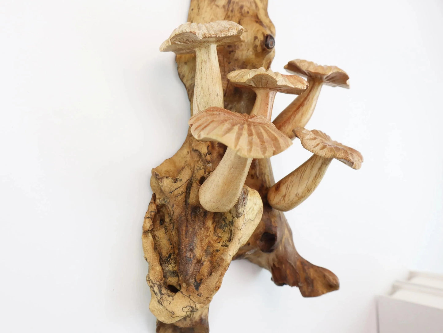 Hand-Carved Natural Wood Fanned Mushroom Wall Art - Vertical Woodland Display