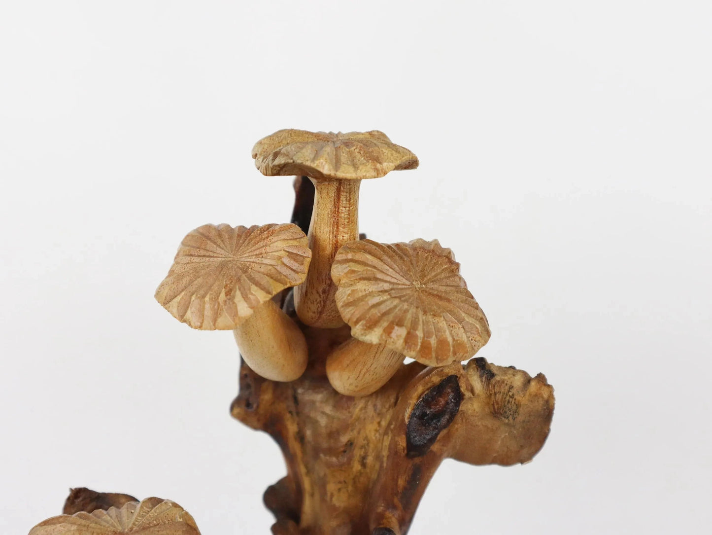 Hand-Carved Natural Wood Mushroom Cluster Sculpture - Rustic Freestanding Decor