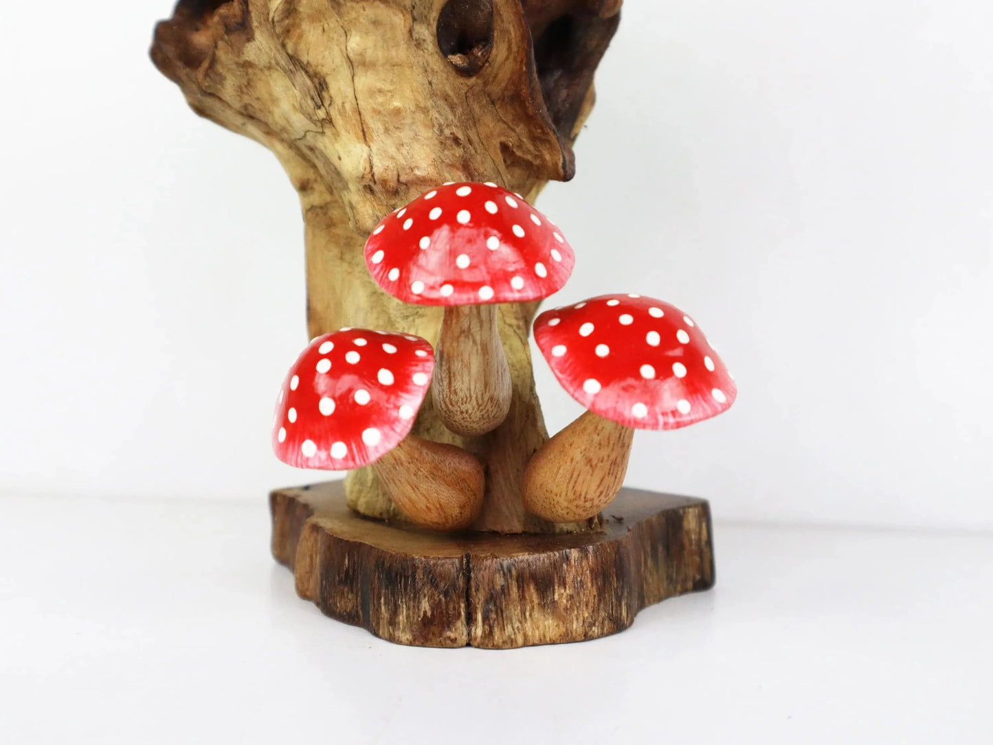 Hand-Carved & Painted Red Mushroom Sculpture - Whimsical Freestanding Decor