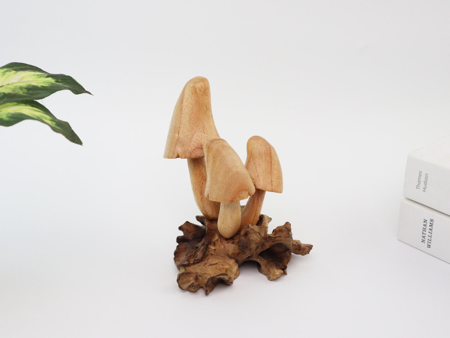 Hand-Carved Natural Wood Conical Mushroom Sculpture - Rustic Woodland Decor
