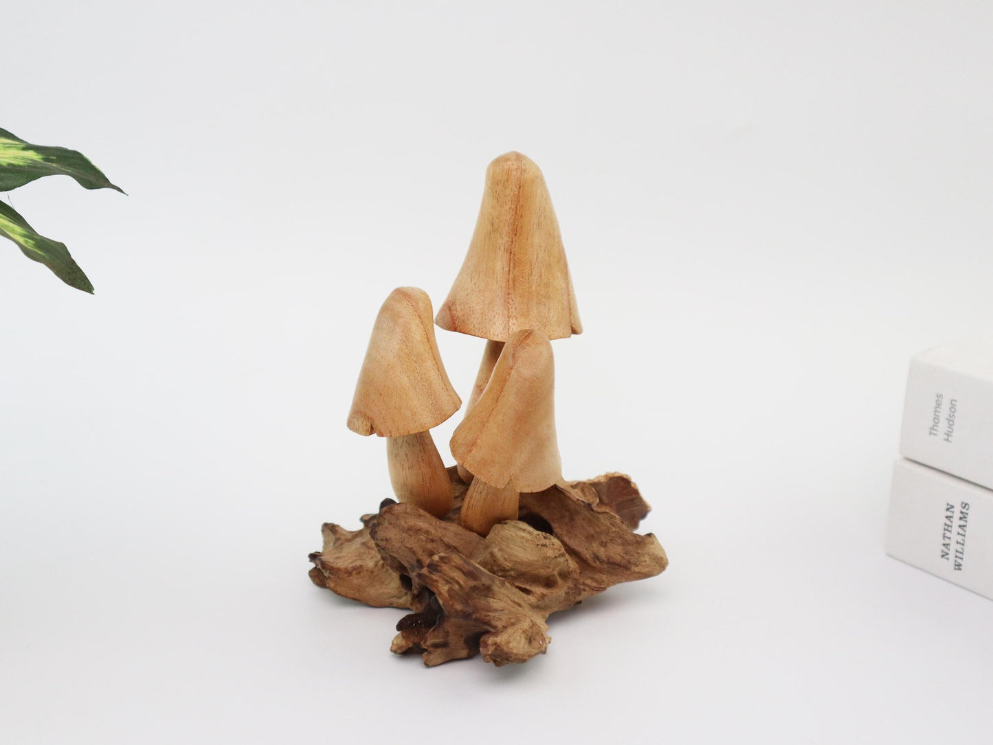 Hand-Carved Natural Wood Conical Mushroom Sculpture - Rustic Woodland Decor