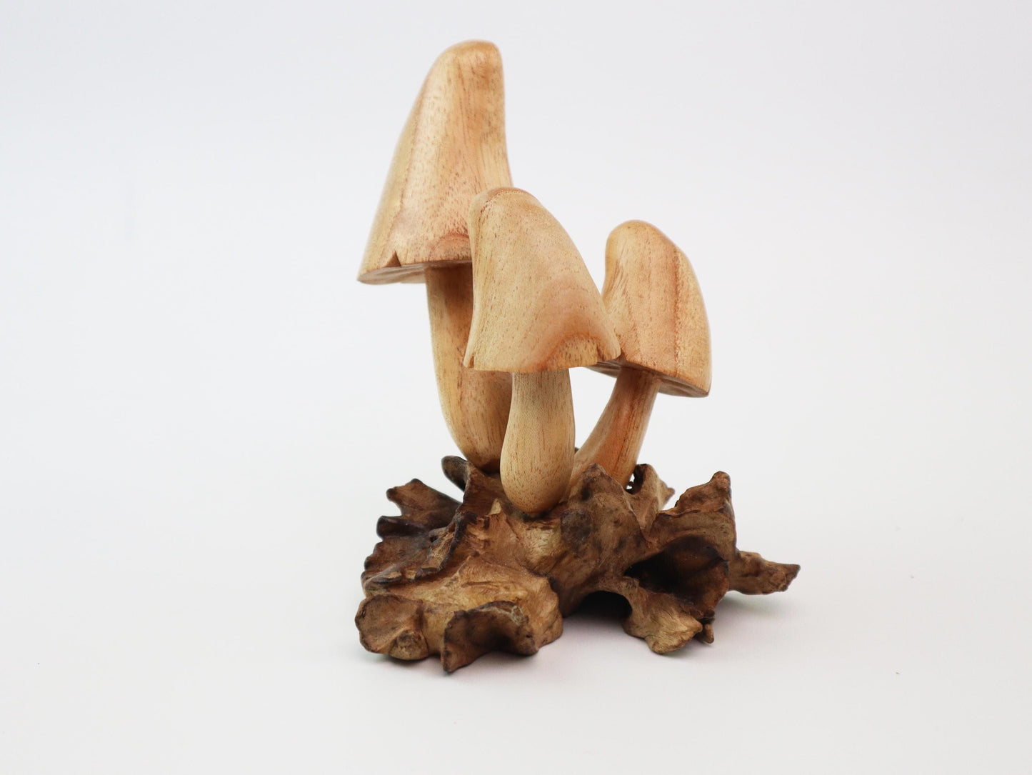 Hand-Carved Natural Wood Conical Mushroom Sculpture - Rustic Woodland Decor