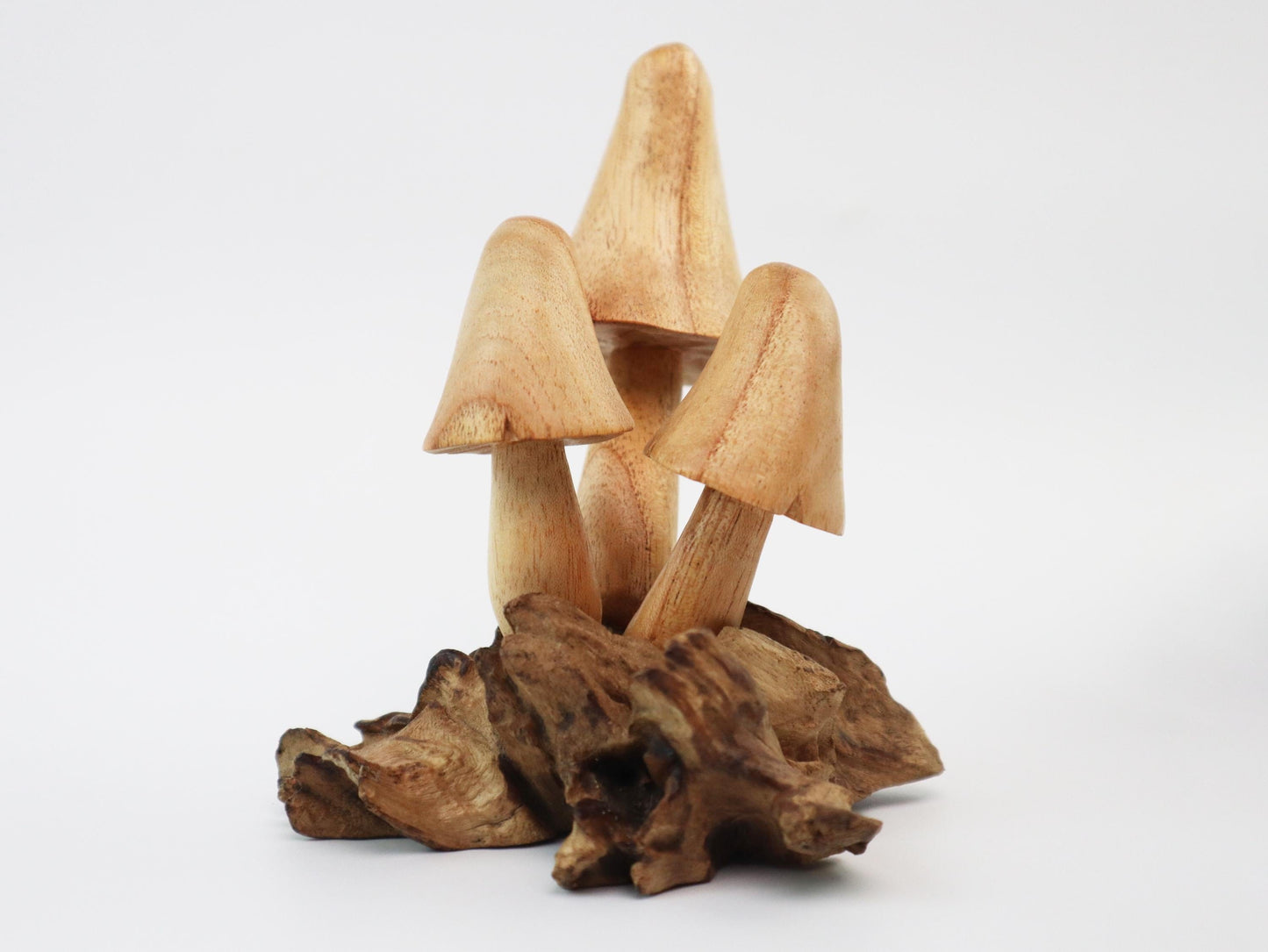 Hand-Carved Natural Wood Conical Mushroom Sculpture - Rustic Woodland Decor